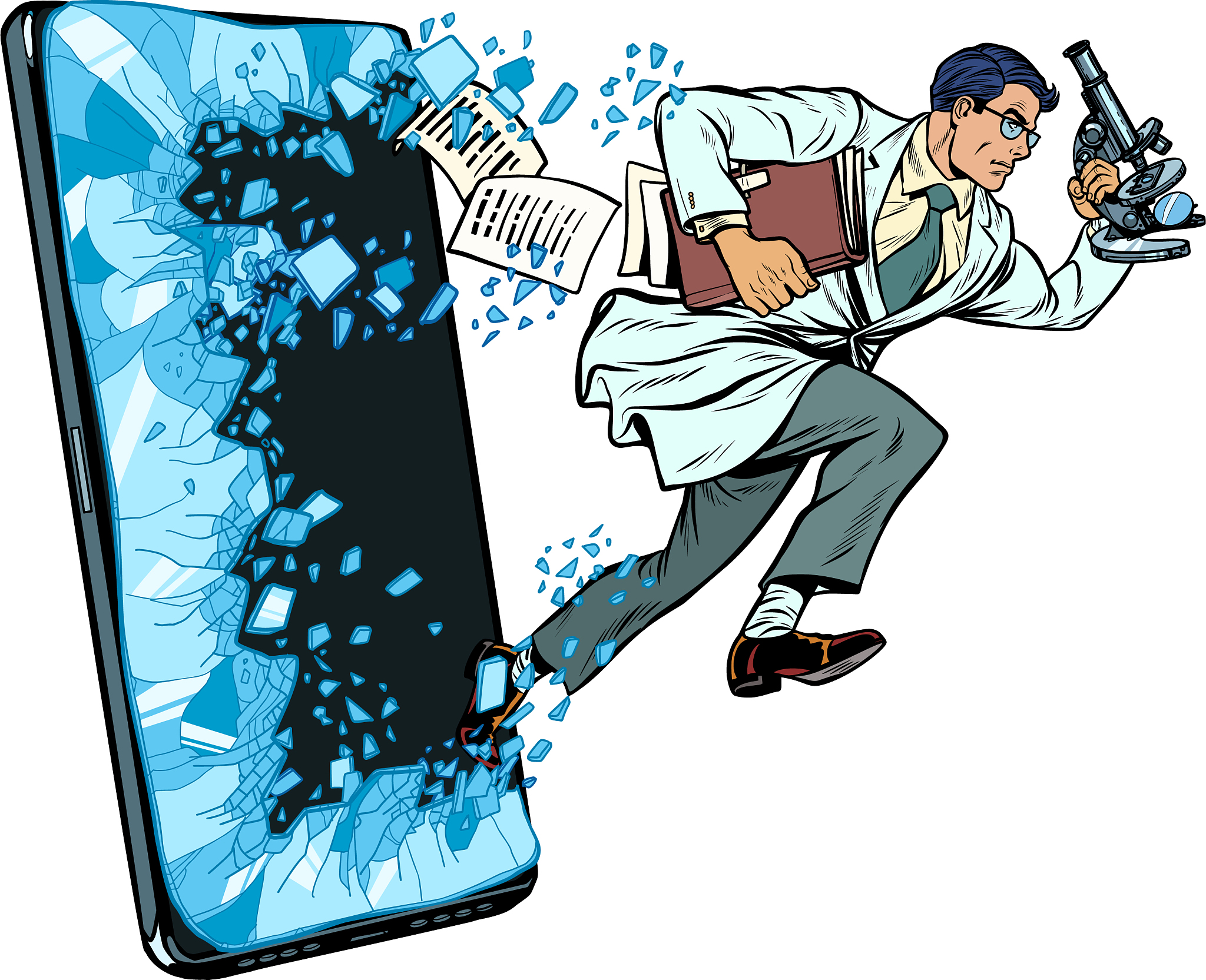 a male scientist with a microscope phone gadget