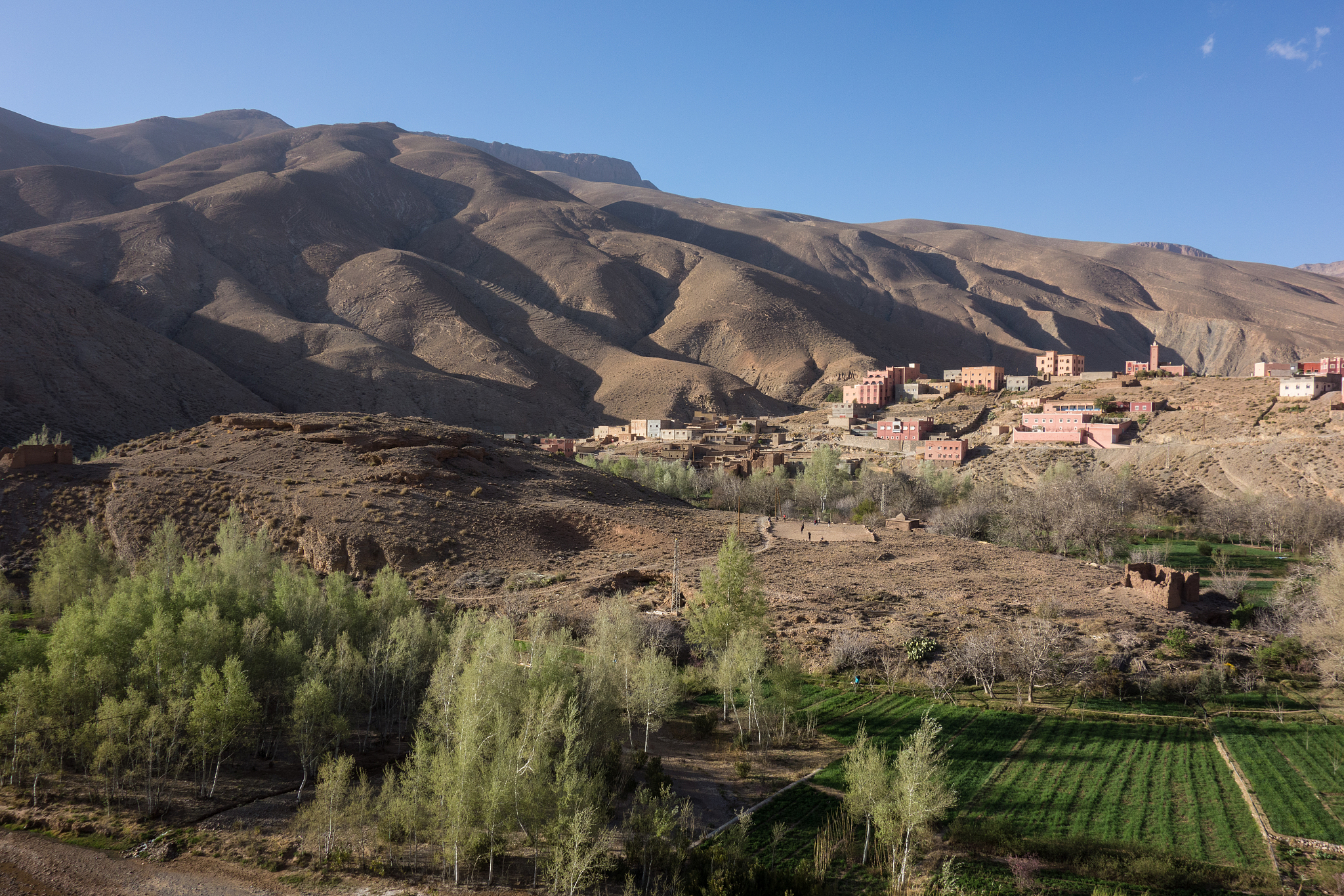 view on a mountain village in dades gorges, atlas mountains, mor