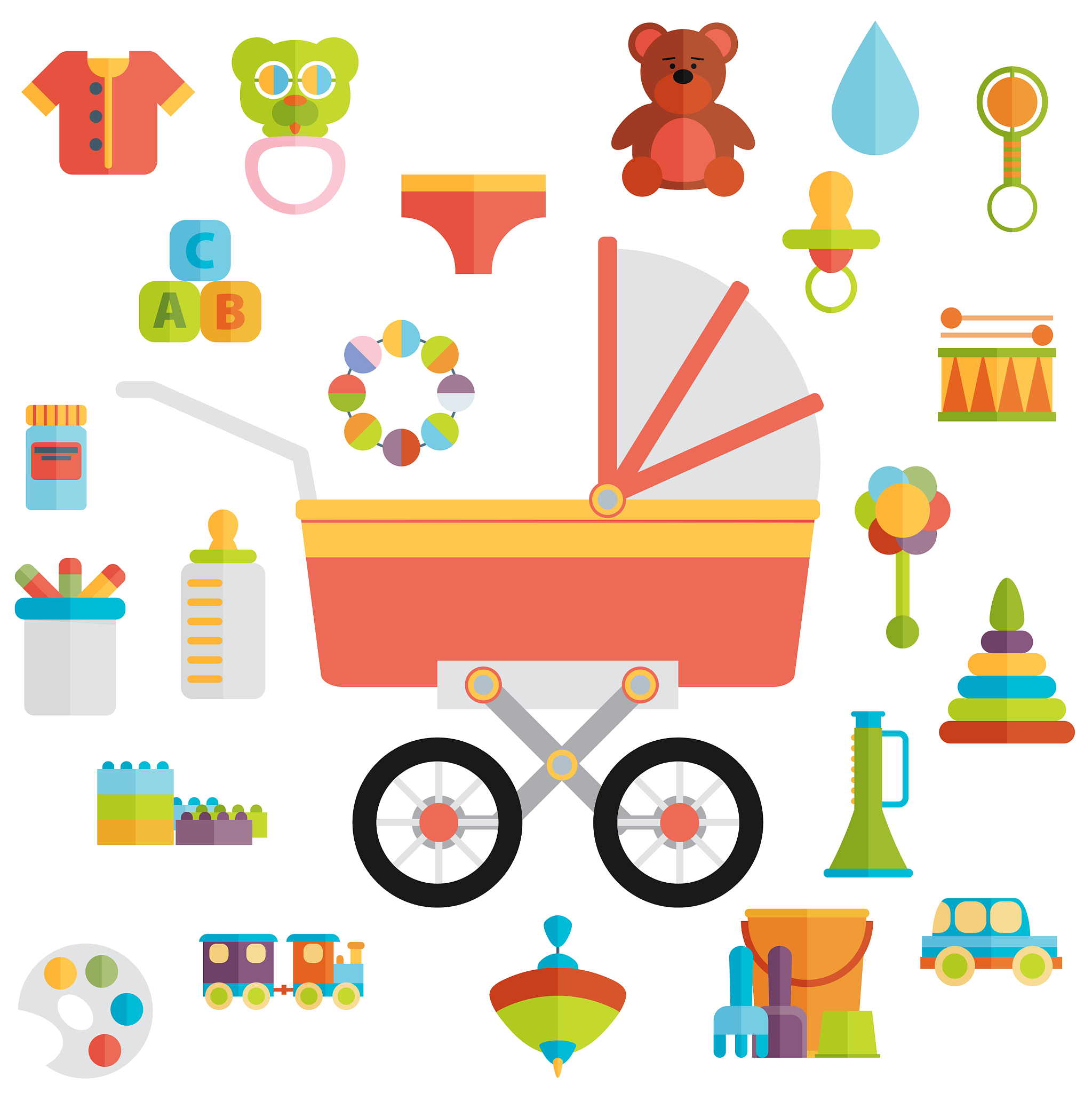 baby toys flat icon set