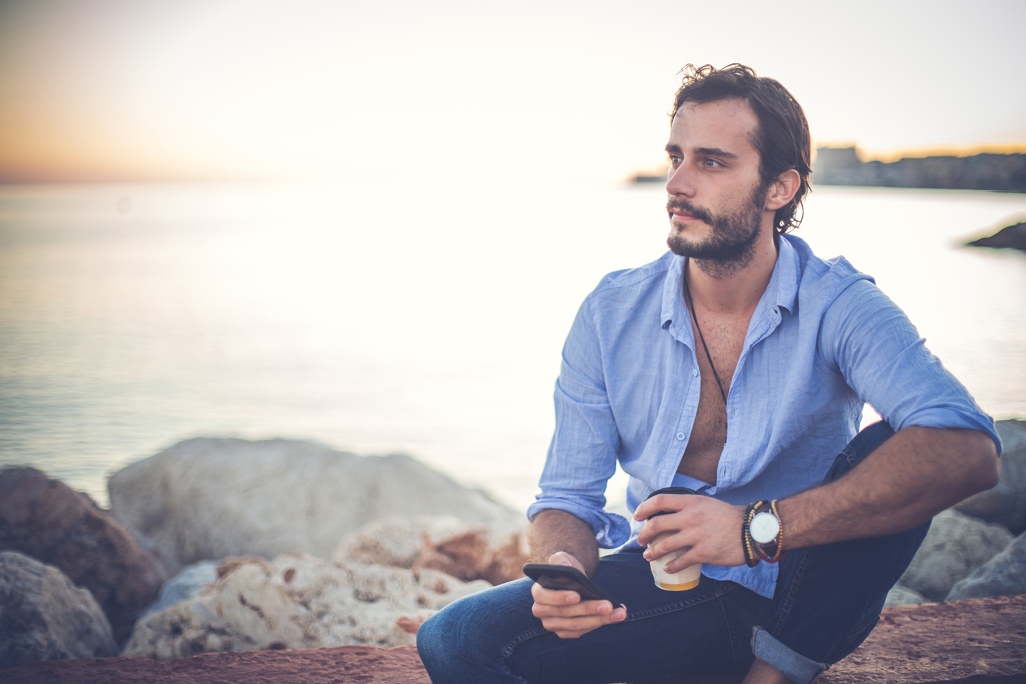 man relaxing at the beach