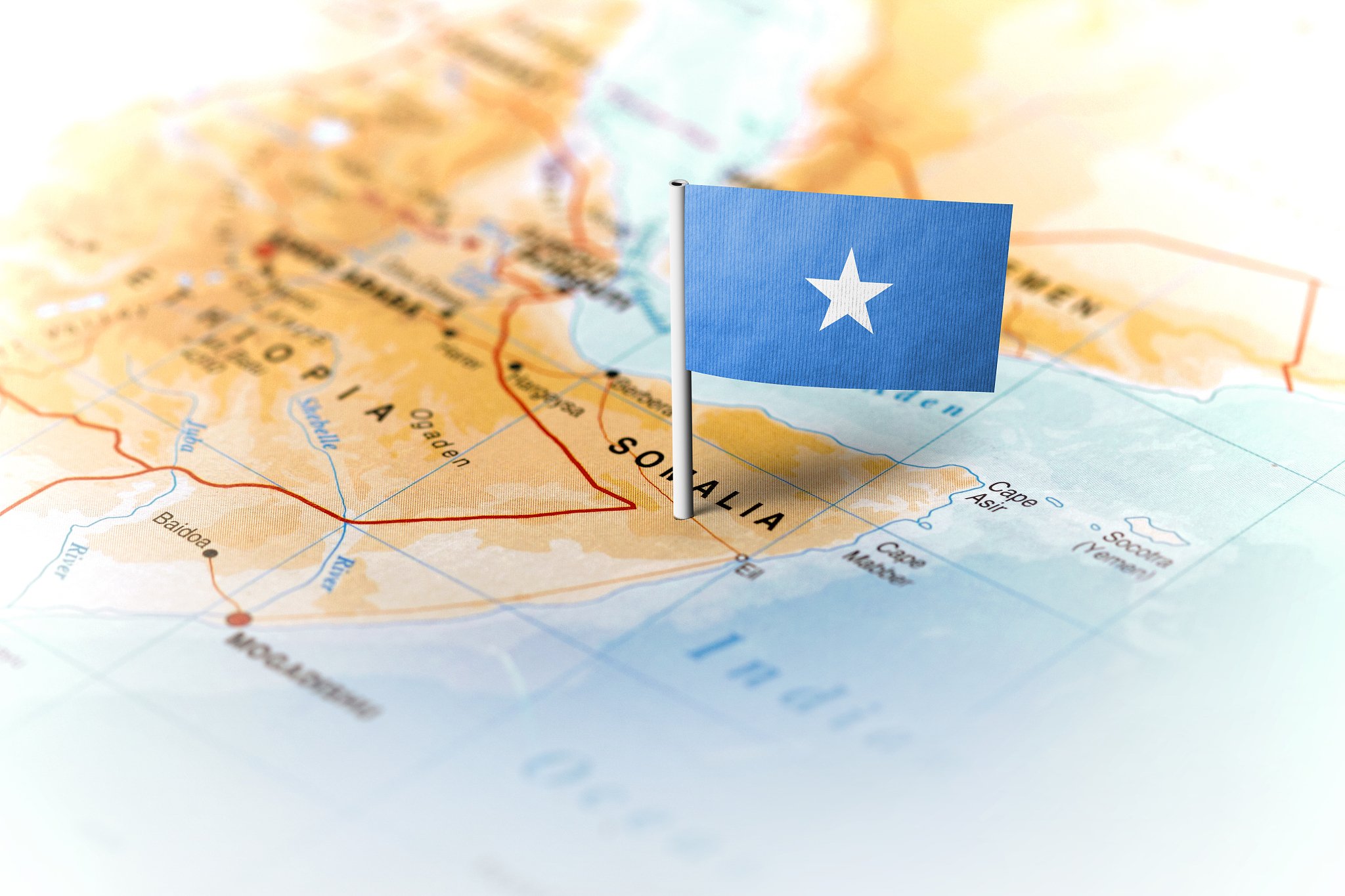 somalia pinned on the map with flag