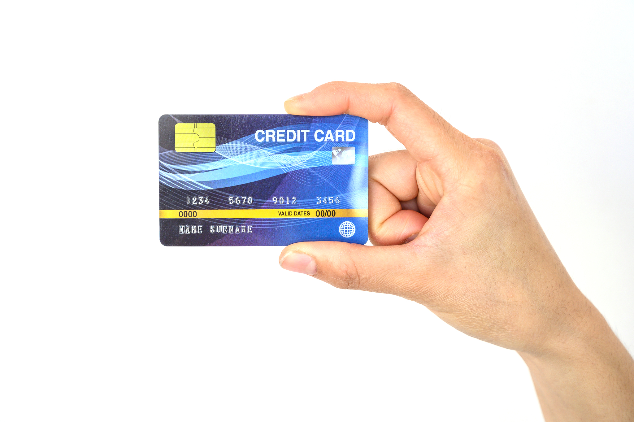 someone hand holding credit card isolated on white background.