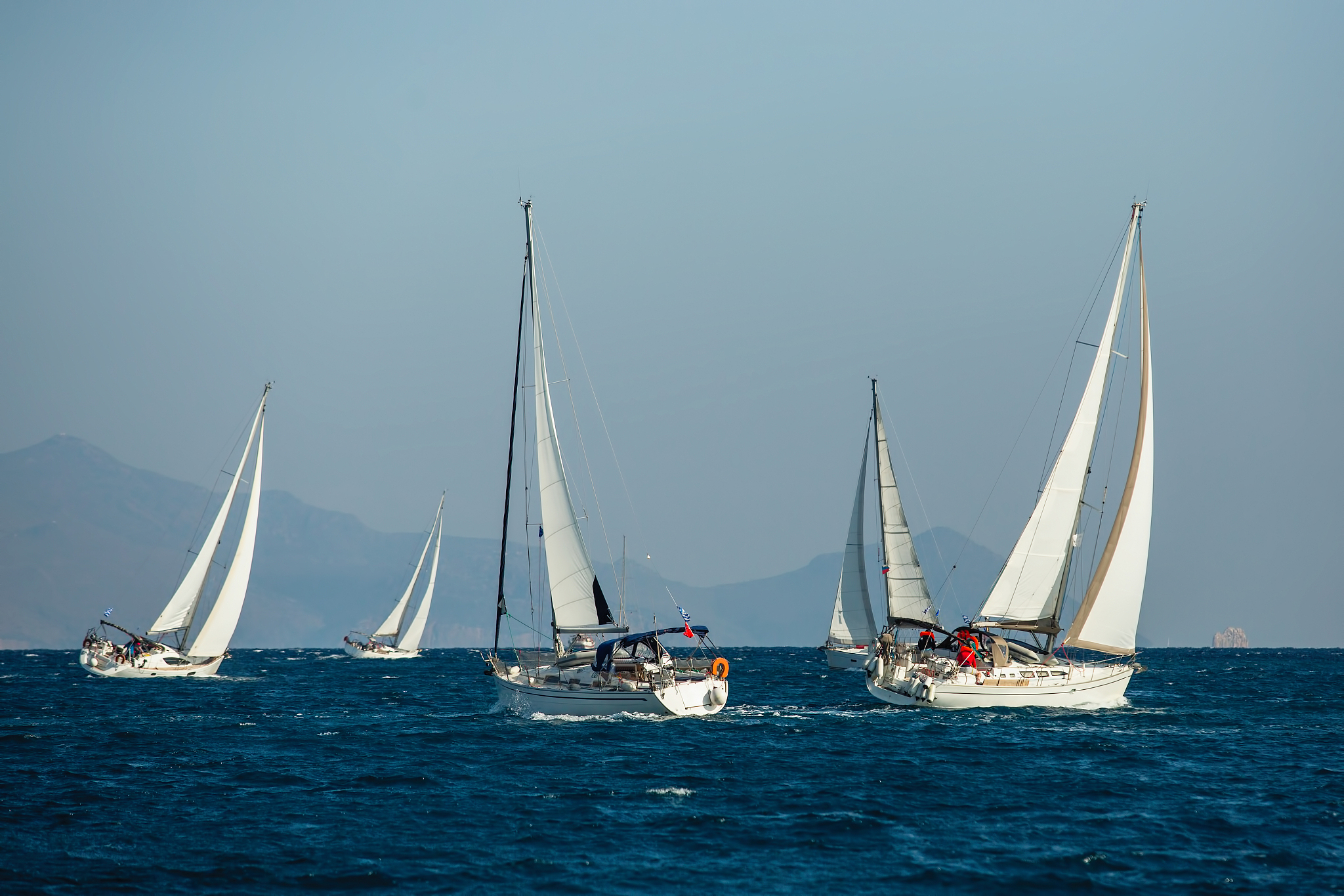 sailing yacht boats regatta at the aegean sea, greece islands.