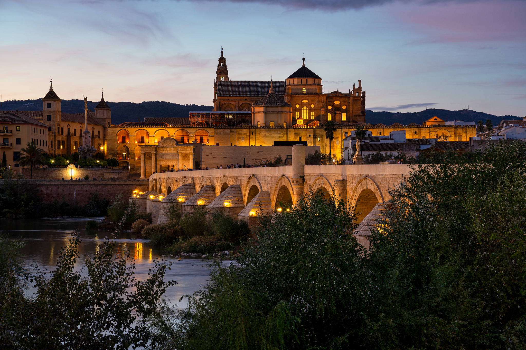 mosque-cathedral and the roman bridge in cordoba, andalusia, spa