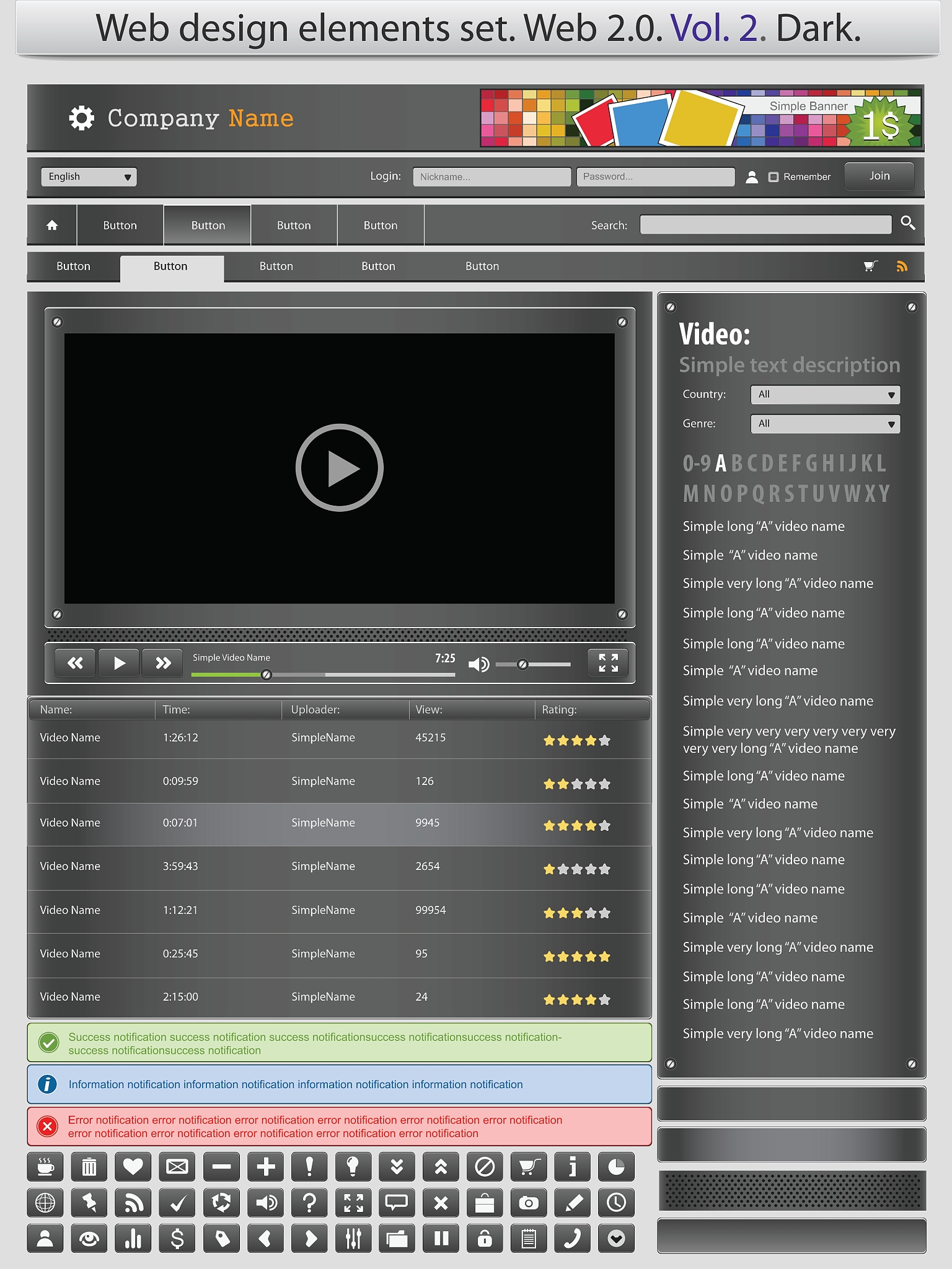 web design elements set black 2 vector
