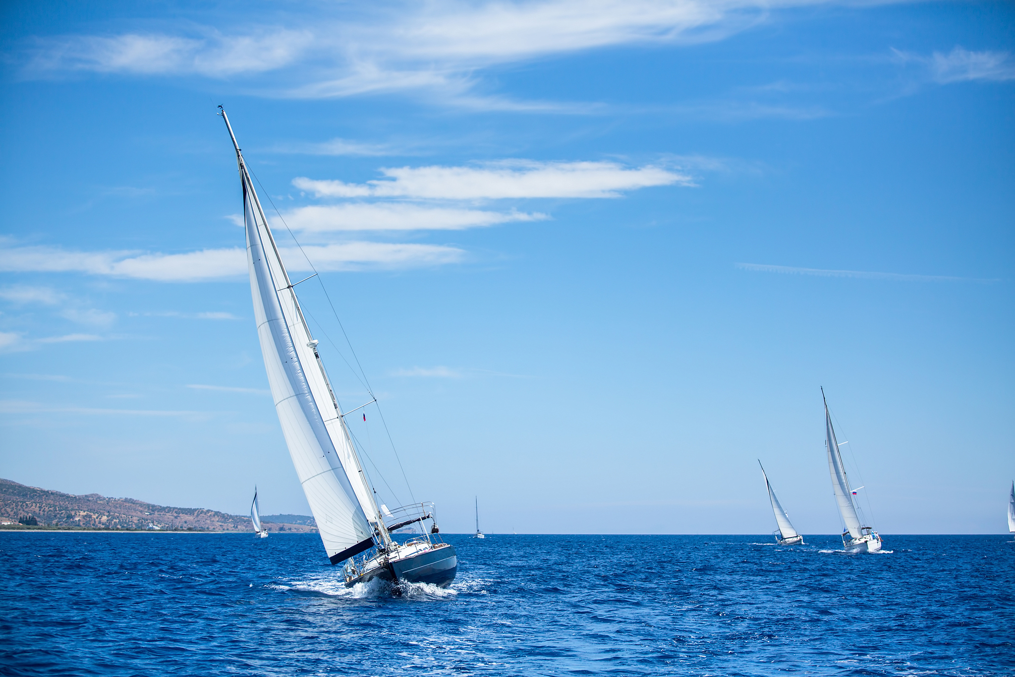 sailing boats during a sea race.