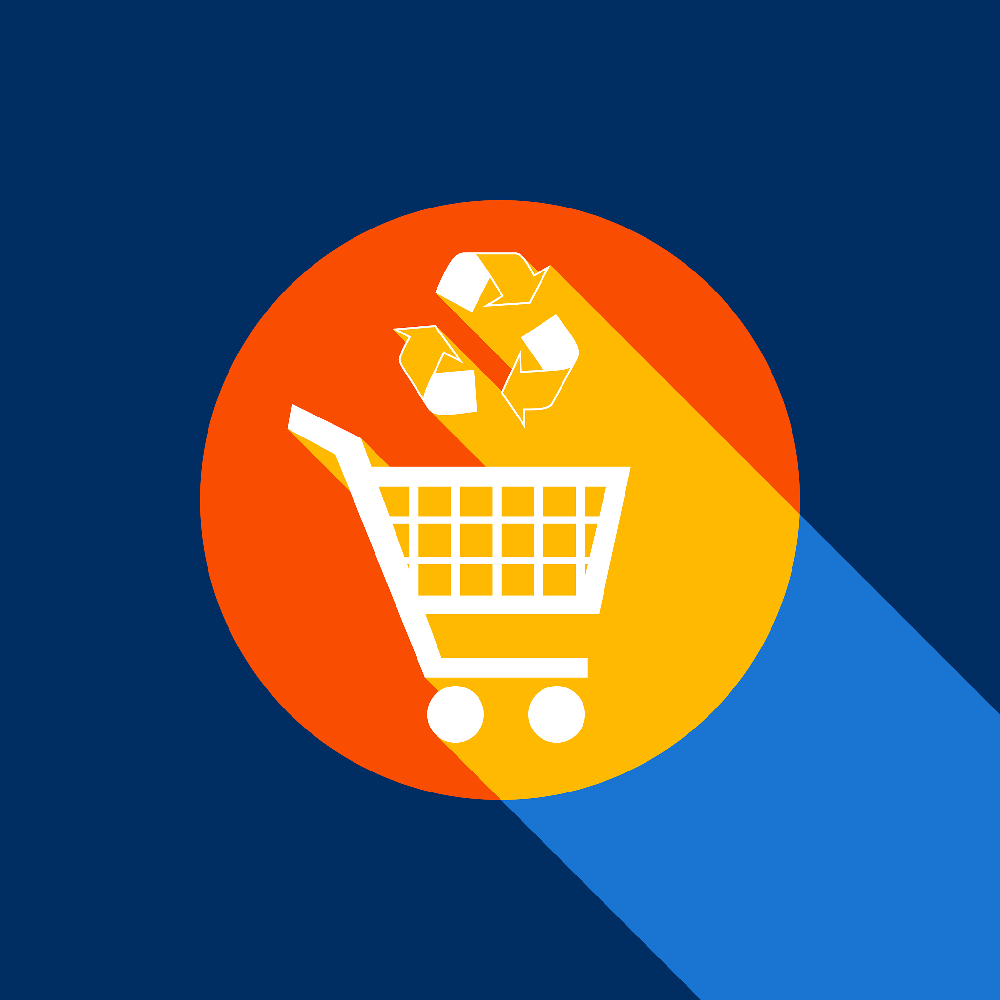 shopping cart icon with a recycle sign