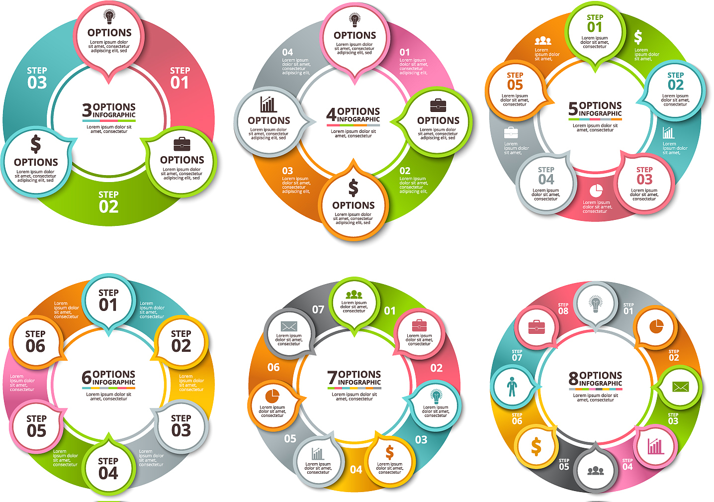various radial shapes and circles for business