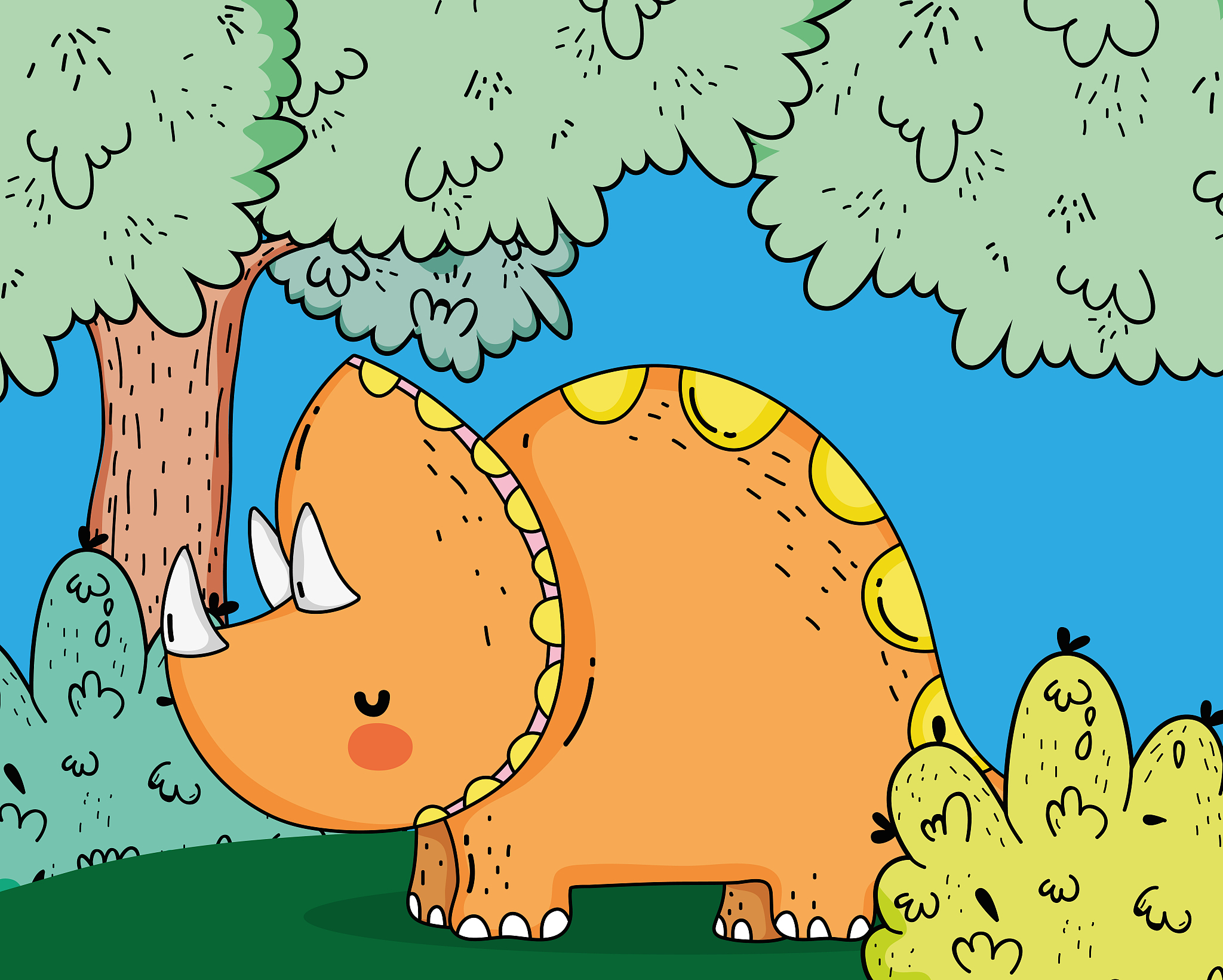cute triceratops prehistoric animal and tree