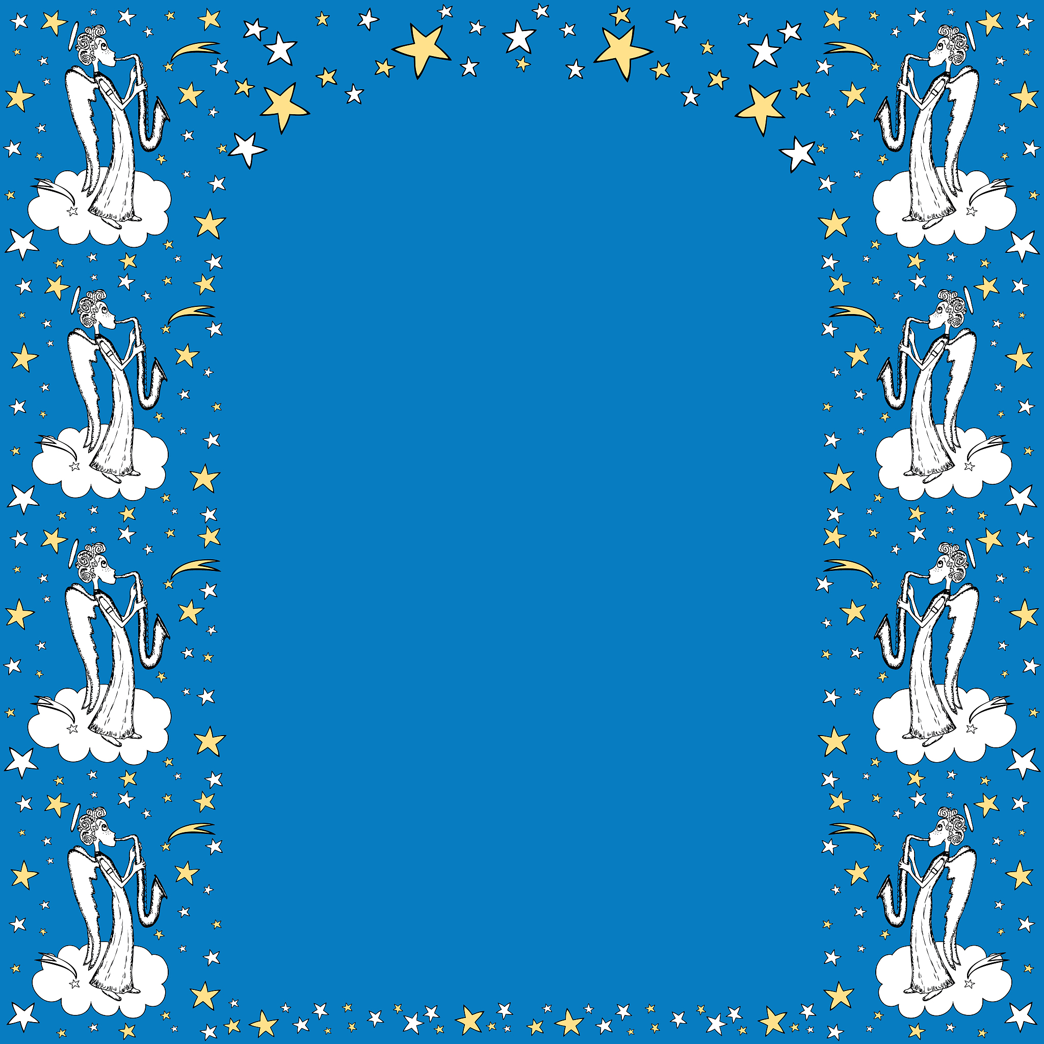 vector card with frame from stars and angels playin trumpets