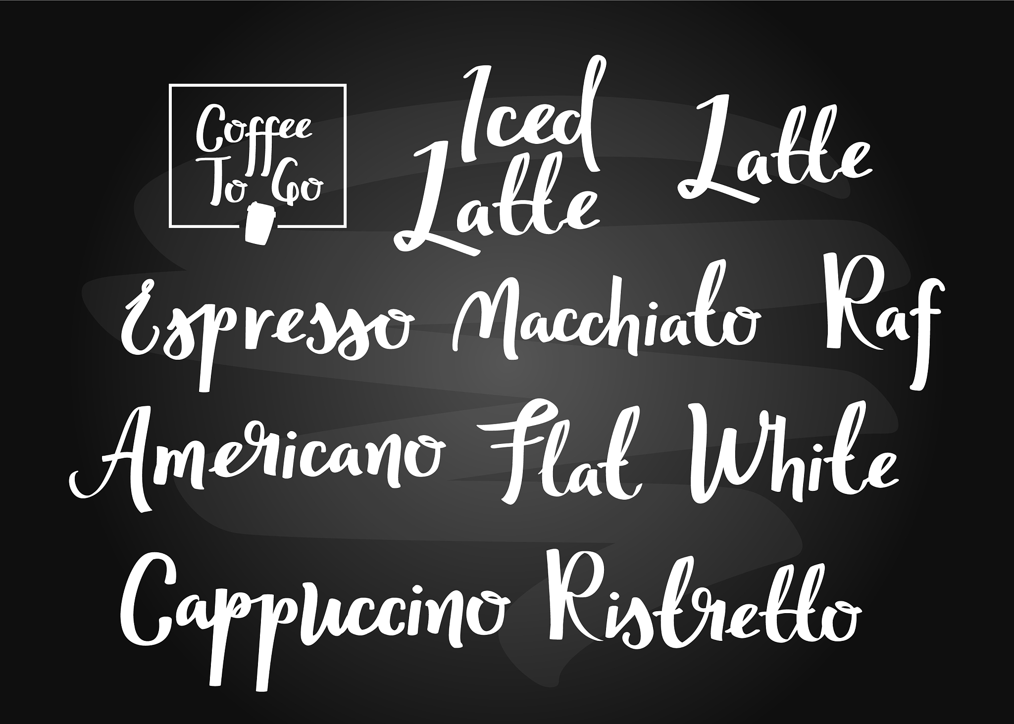 coffee types calligraphic set handwritten