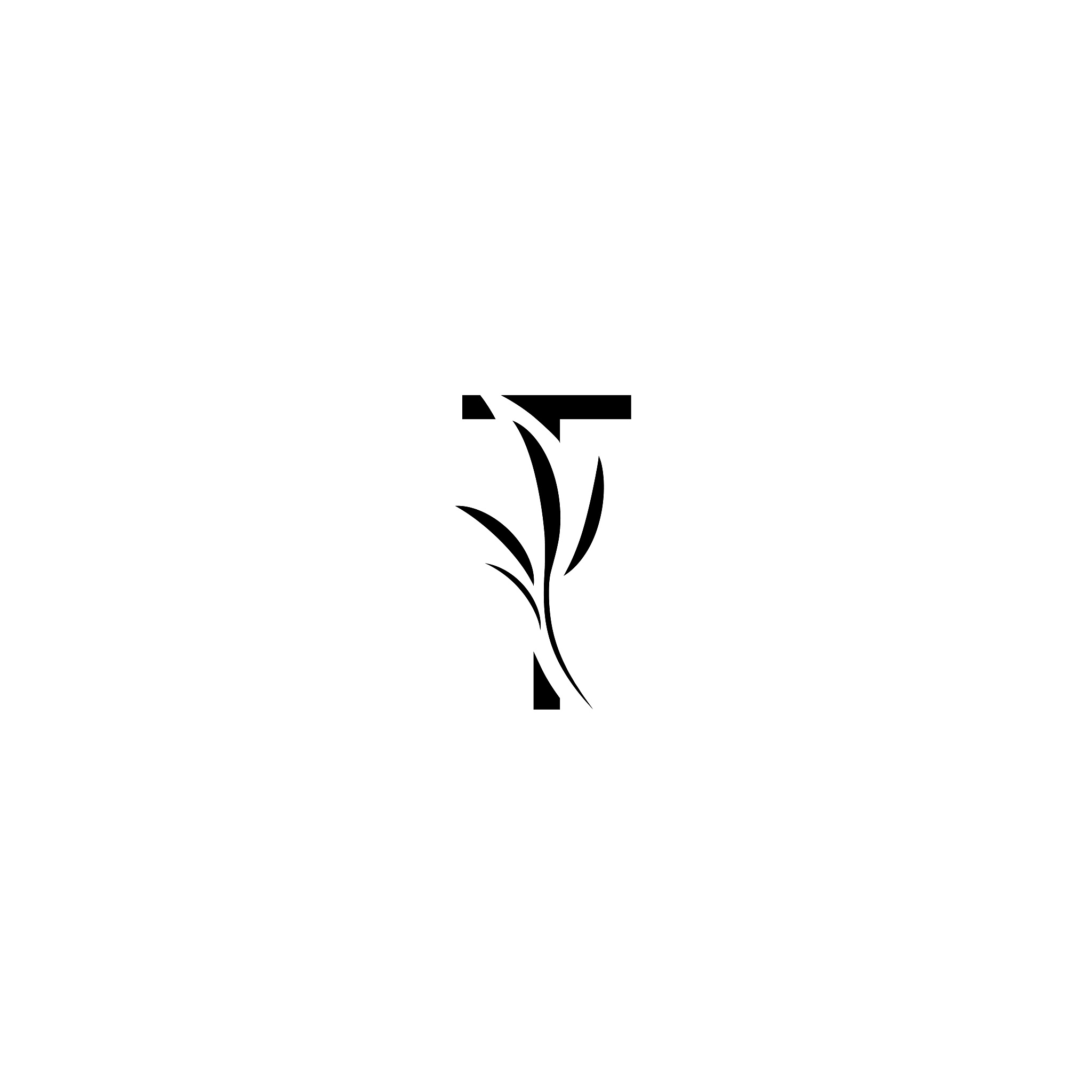elegant leaf letter t, vintage style alphabet design template