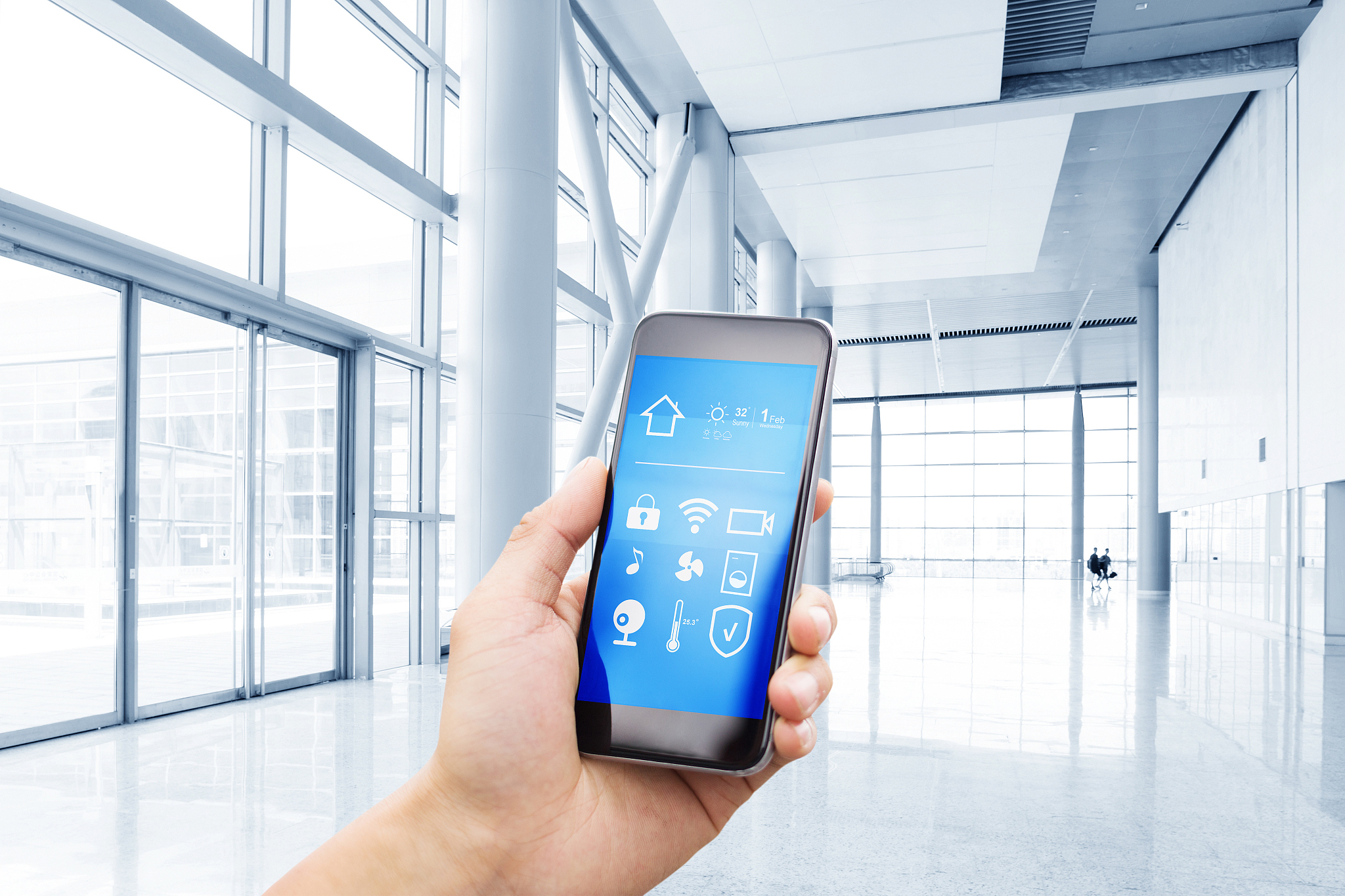 smart phone with smart home with modern hall