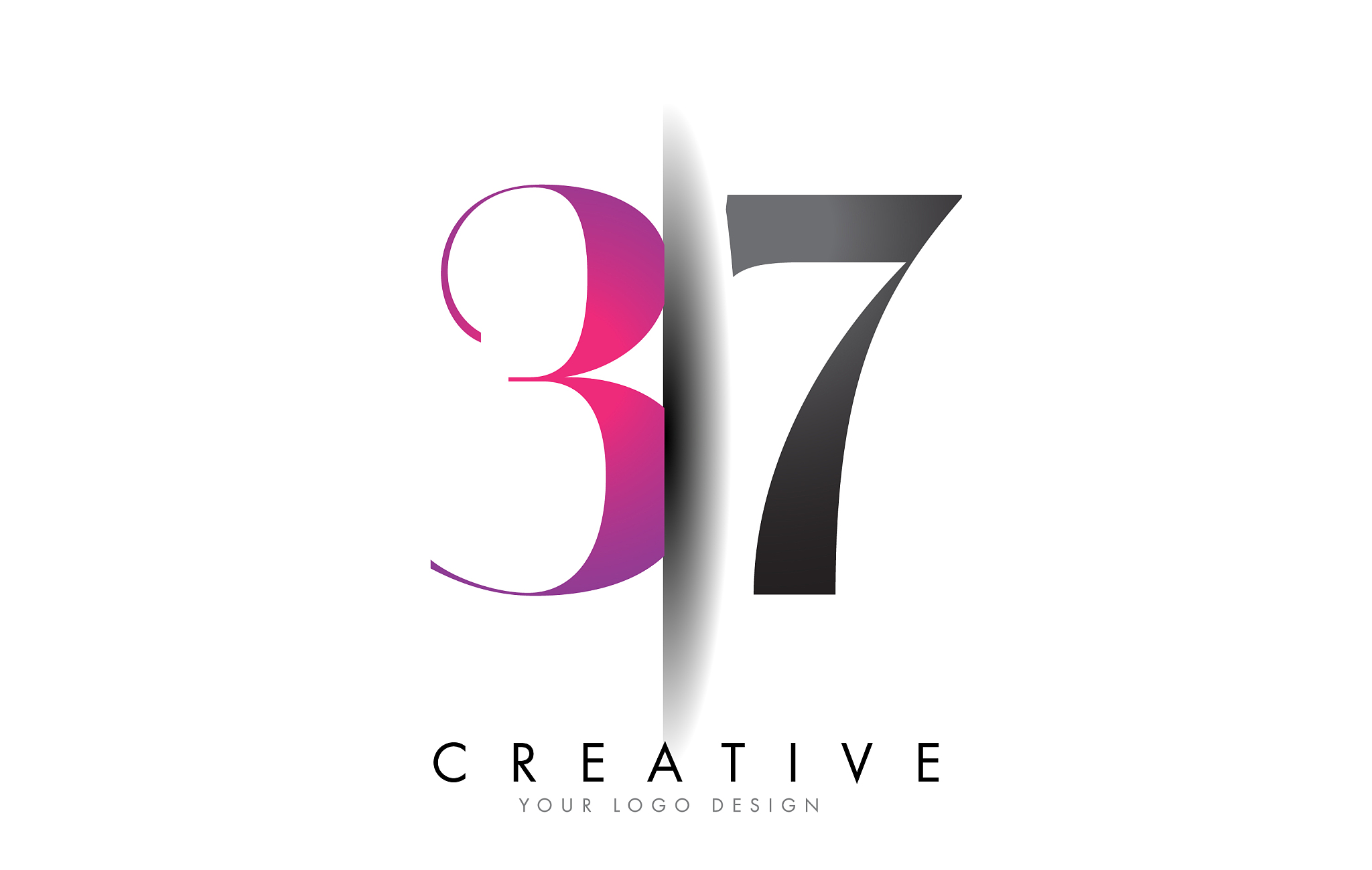 37 3 7 grey and pink number logo with creative