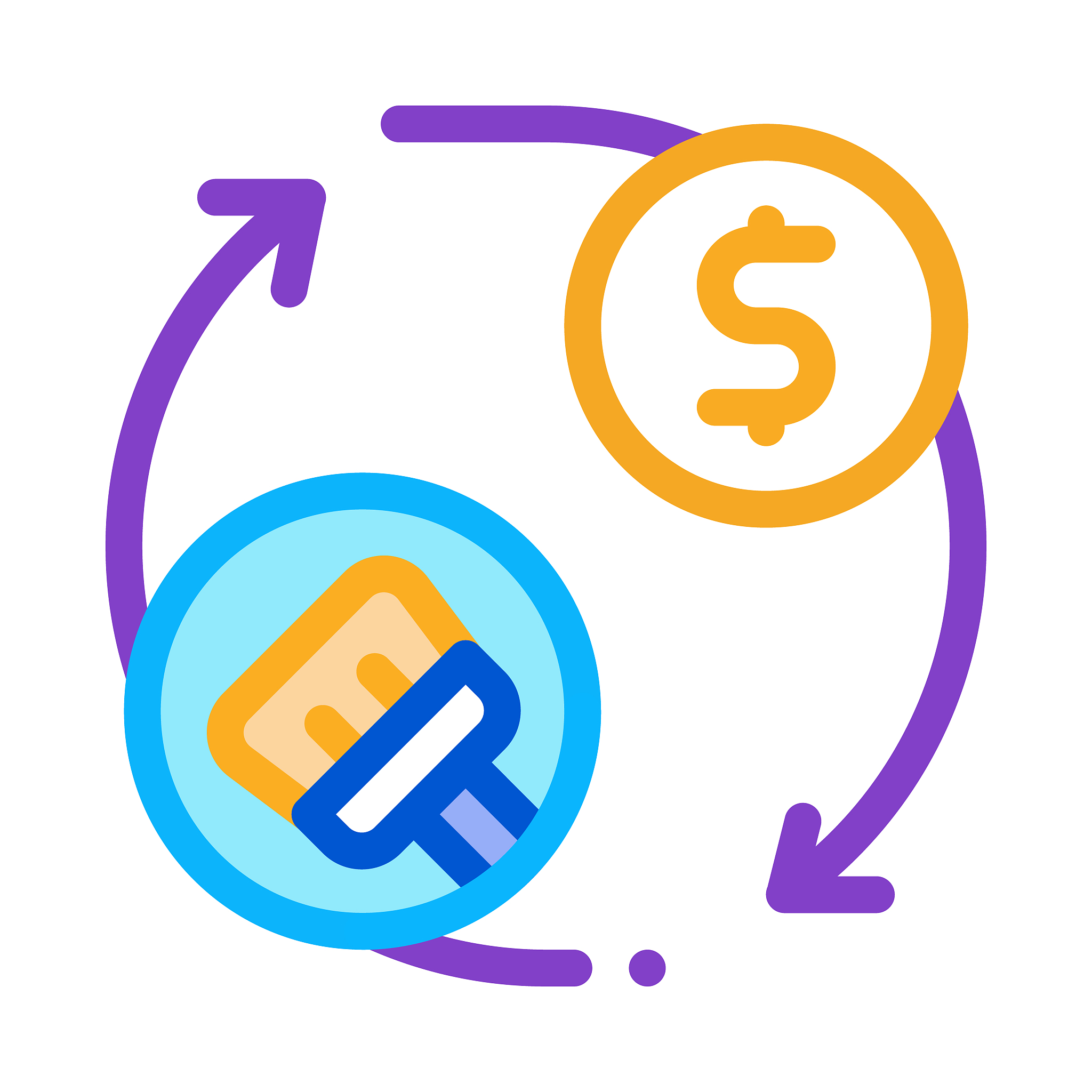 cleaning cycle and money icon vector outline illustration