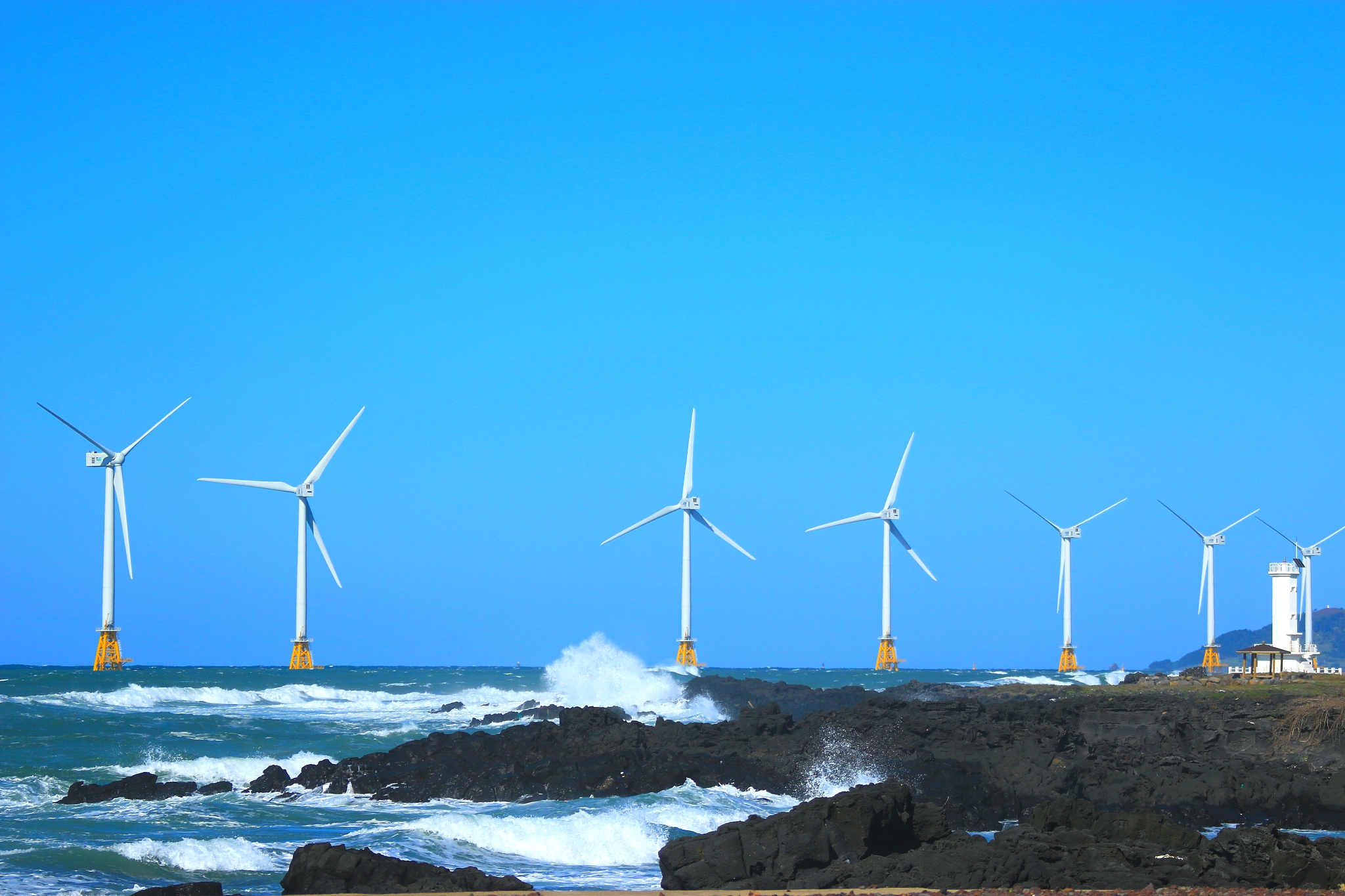 shinchang wind farm, wind turbine, sea, wind, clean energy