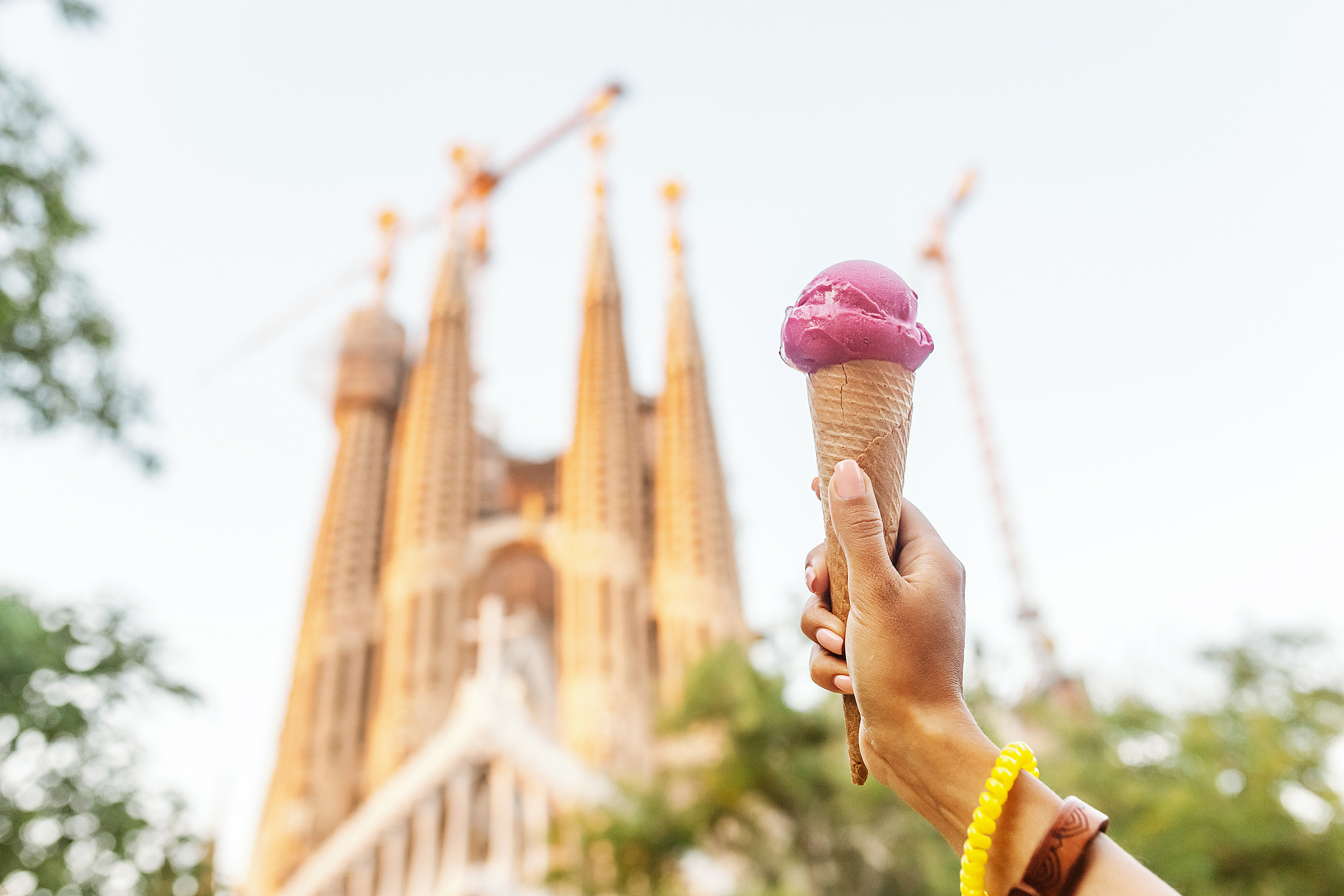 29 july 2018, barcelona, spain: young woman tourist in front of 