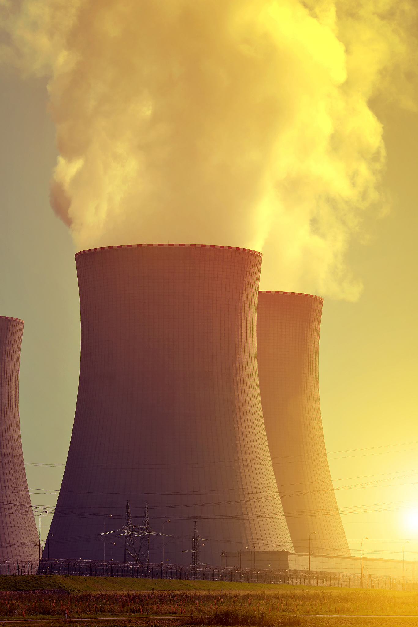 nuclear power plant temelin at sunset