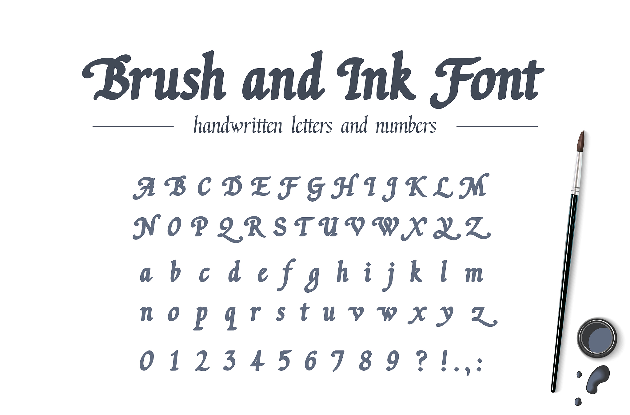 hand drawn alphabet written with brush pen and ink. universal ha