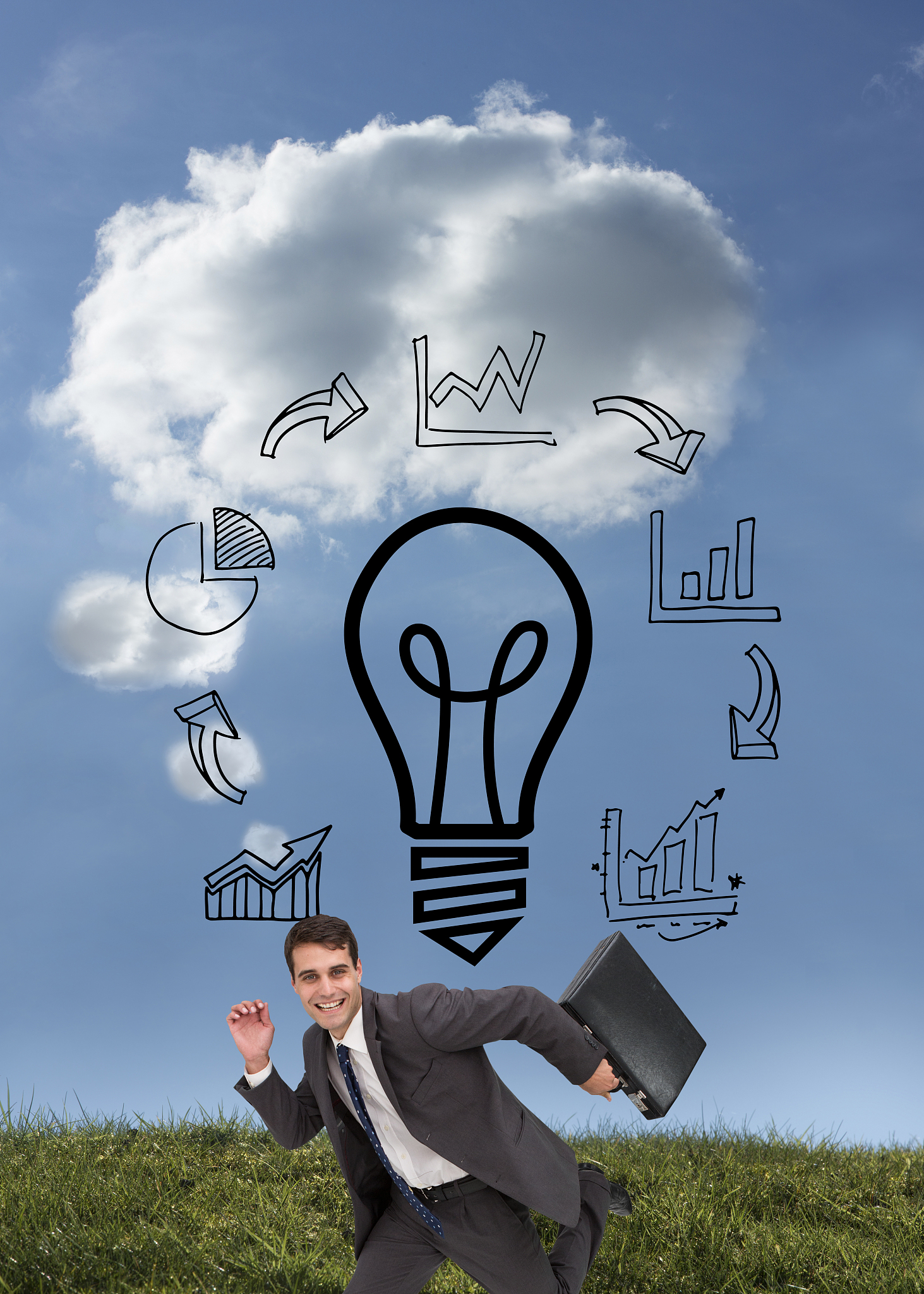 composite image of cheerful businessman in a hury