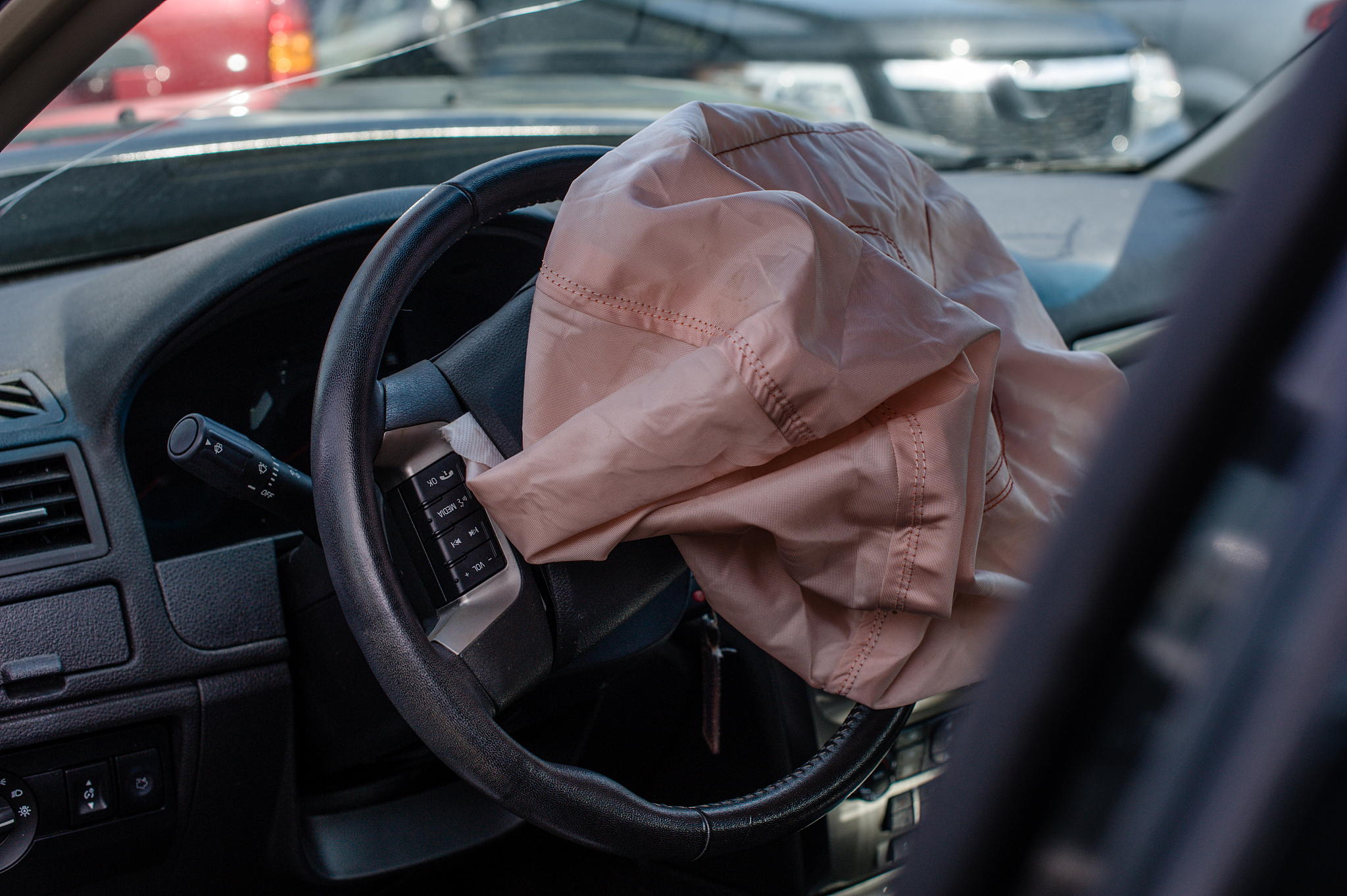 deployed air bag in car