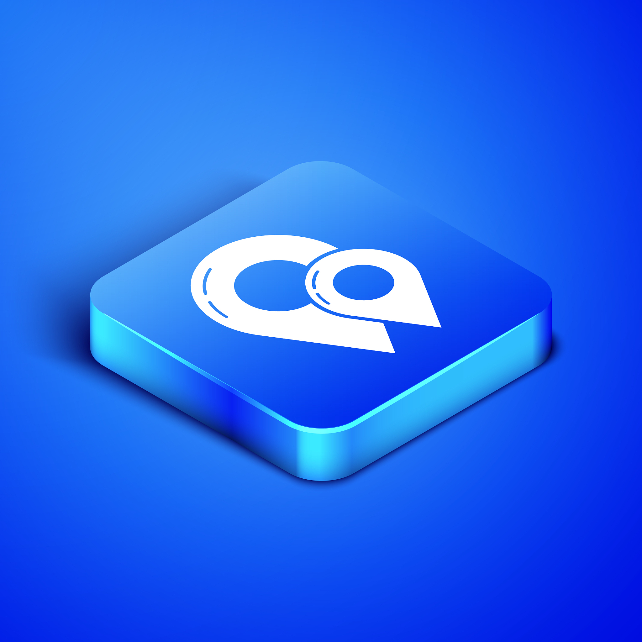 isometric map pin icon isolated on blue background