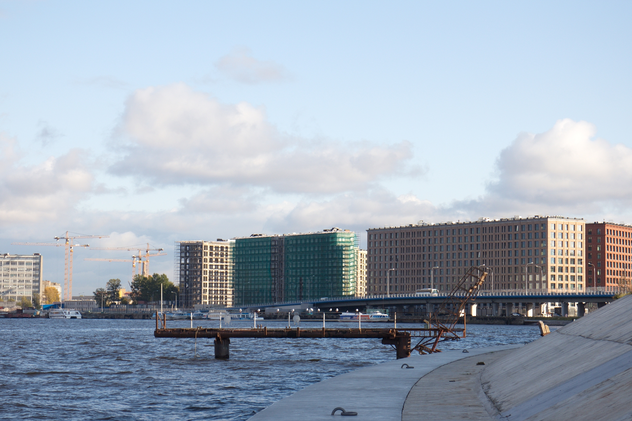 granite embankment along the river on a sunny day