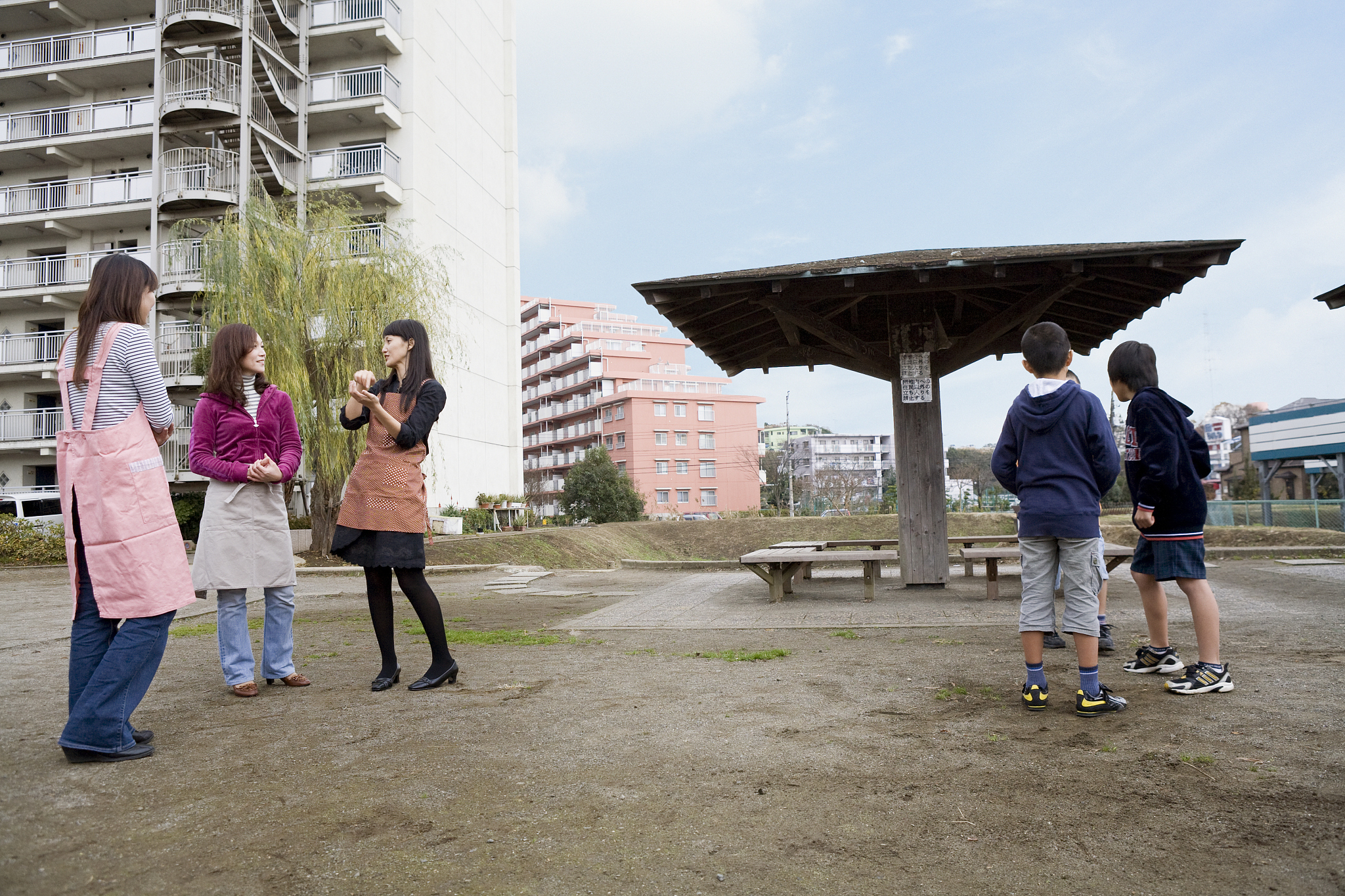 three families chatting