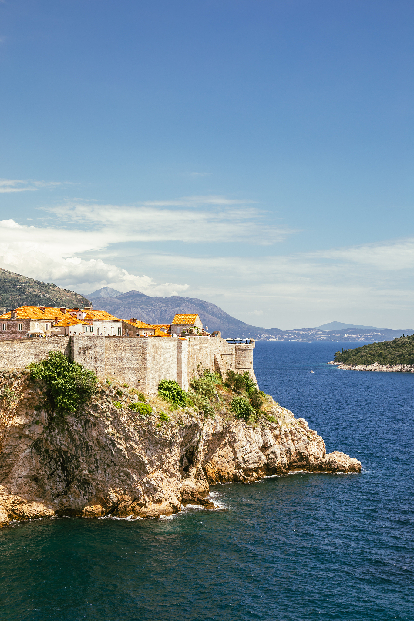 dubrovnik medieval city walls with adriatic sea in croatia