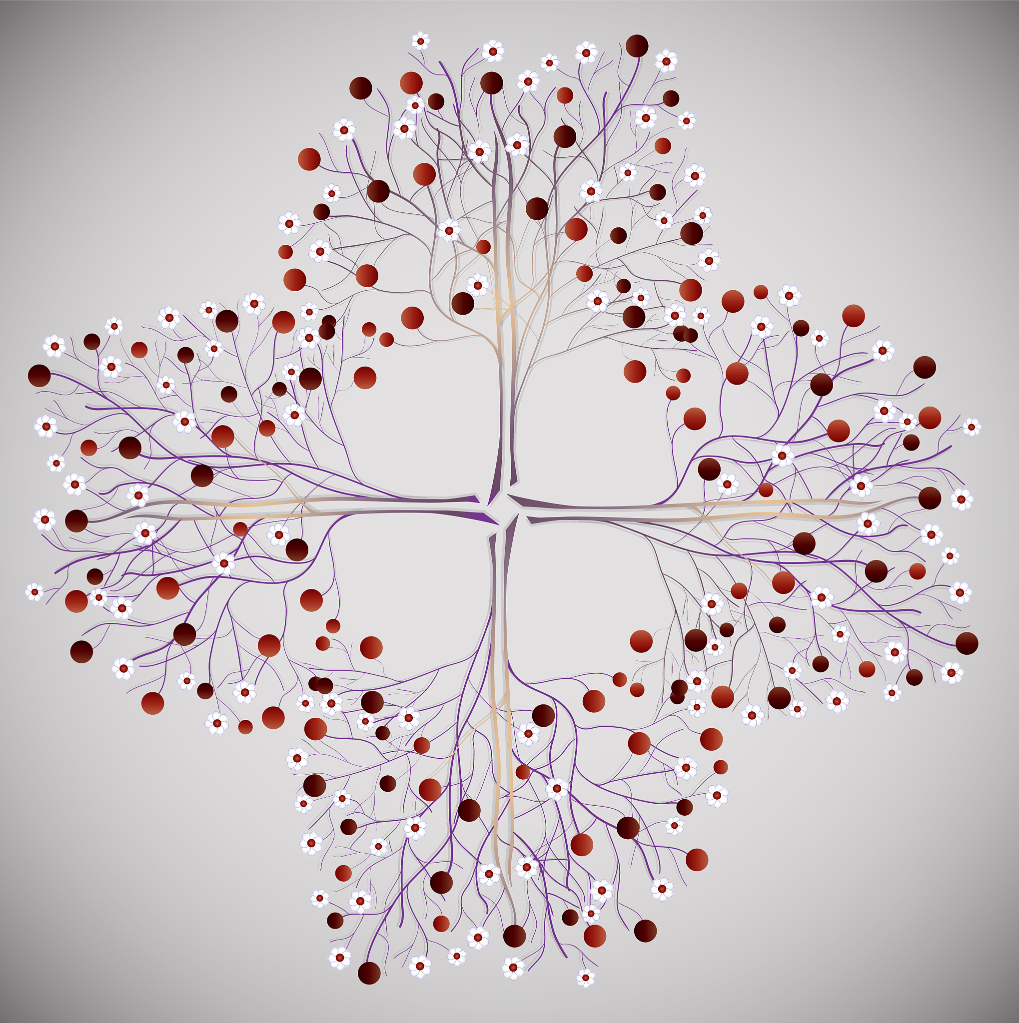 abstract brown trees with flowers