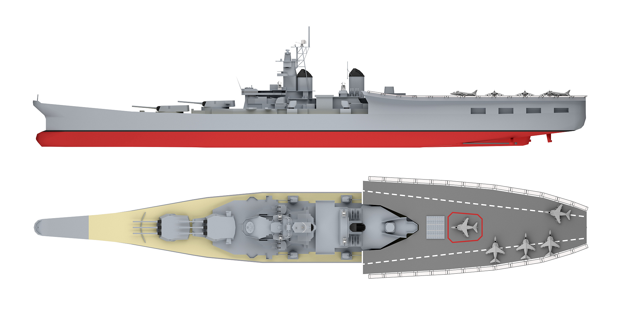 aircraft carrier side and top view isolated on white