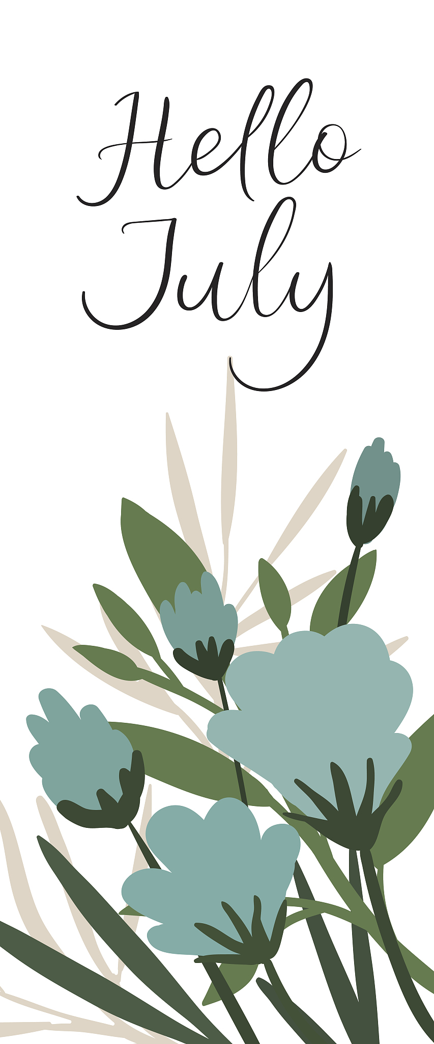 hello july hand lettering card. modern calligraphy. vector illus