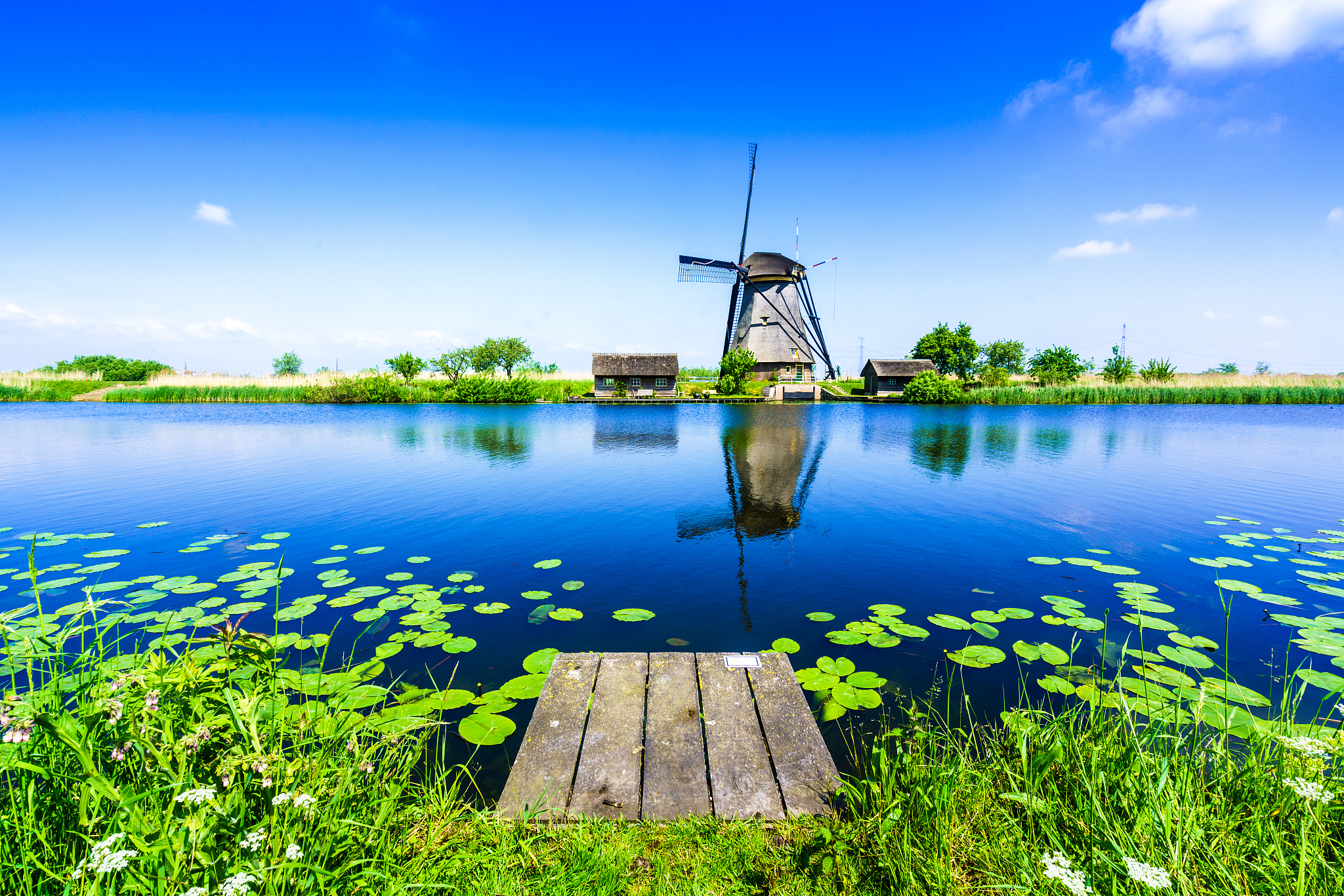 traditional dutch windmills at netherlands