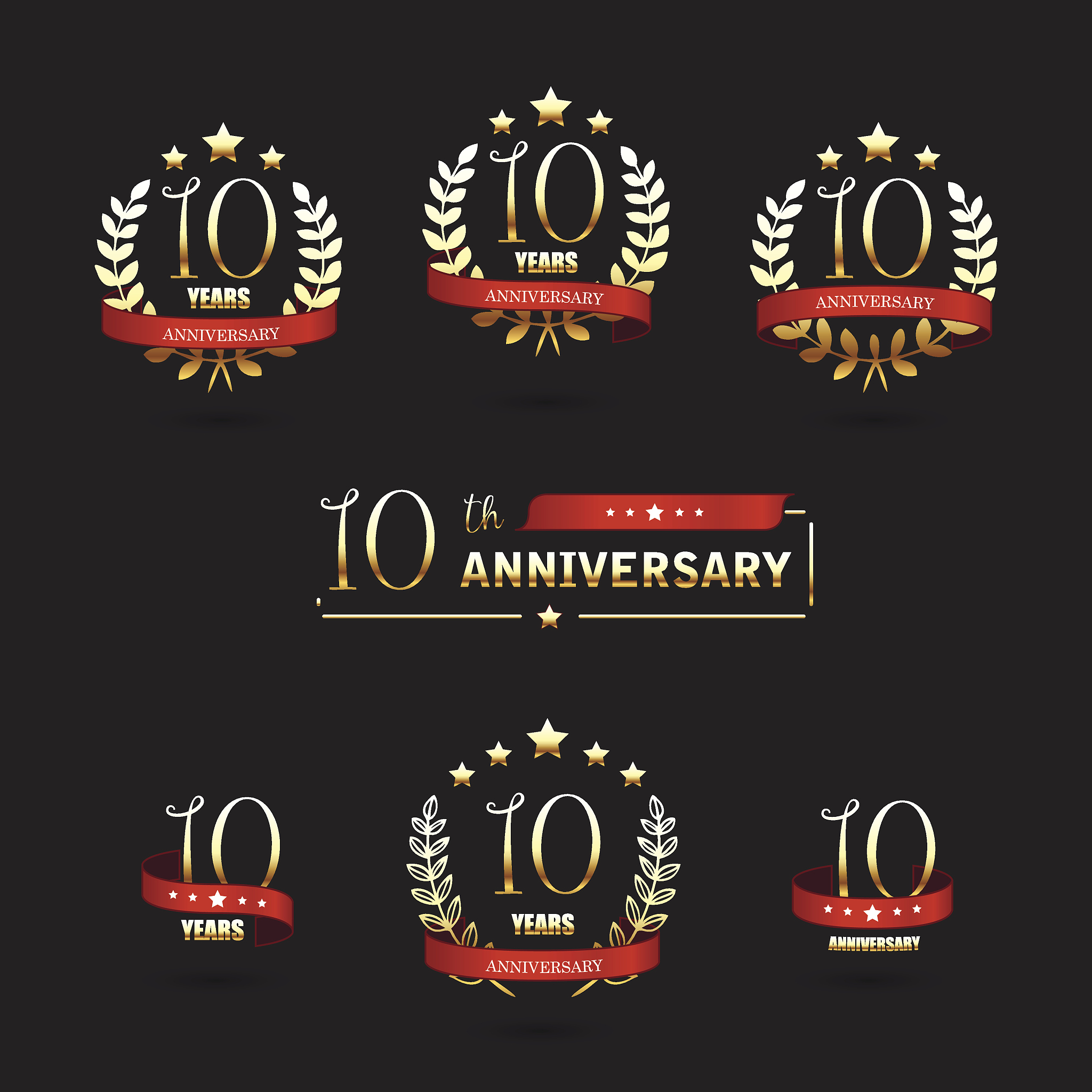 ten years anniversary golden icons collection. 10th anniversary.