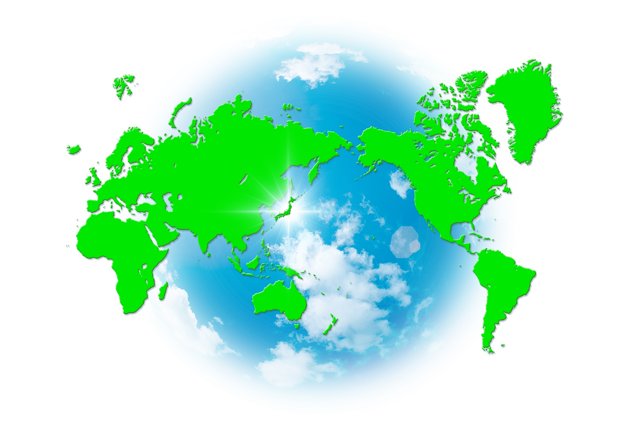 global map with cloudy background and japan highlighted