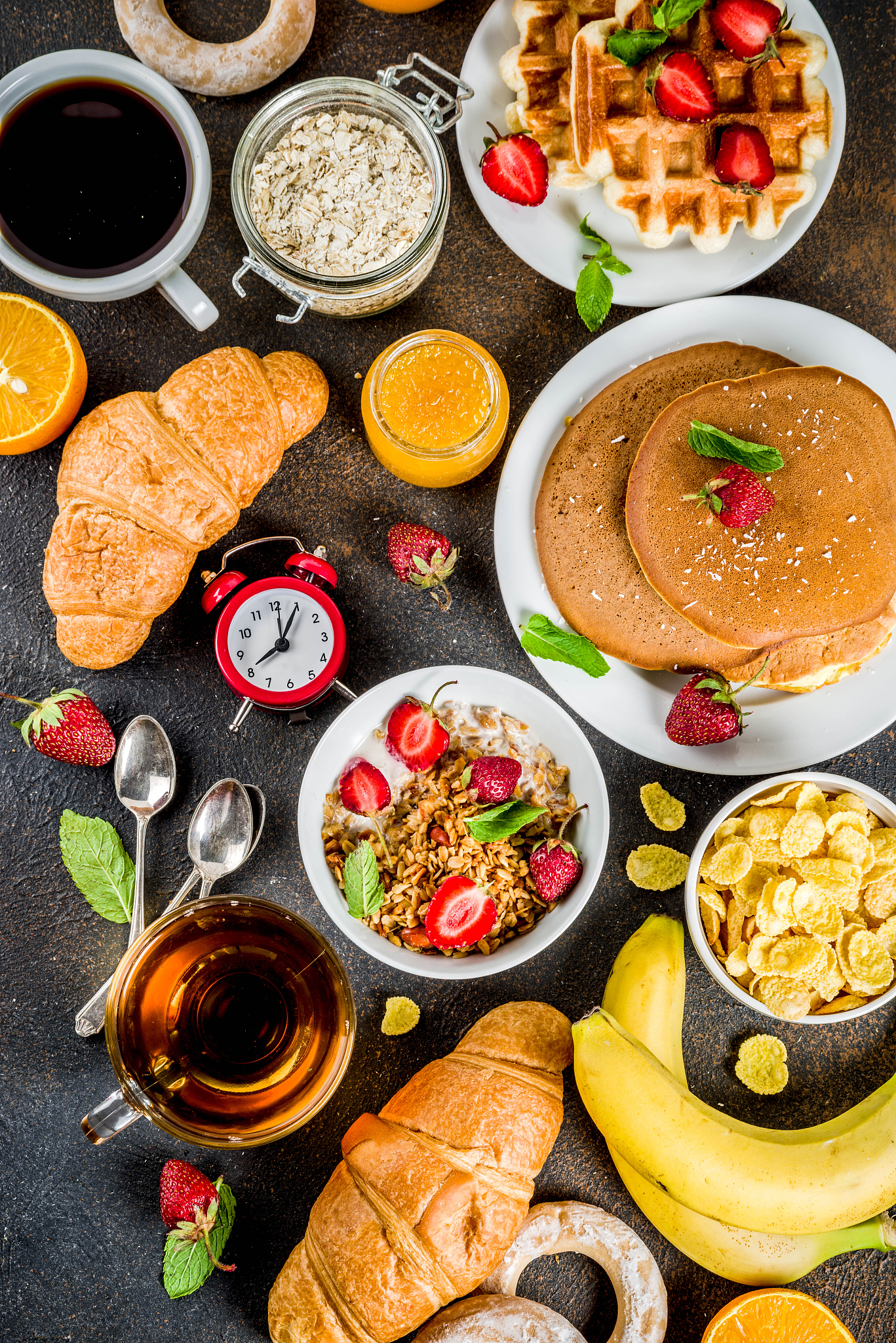 various morning breakfast food