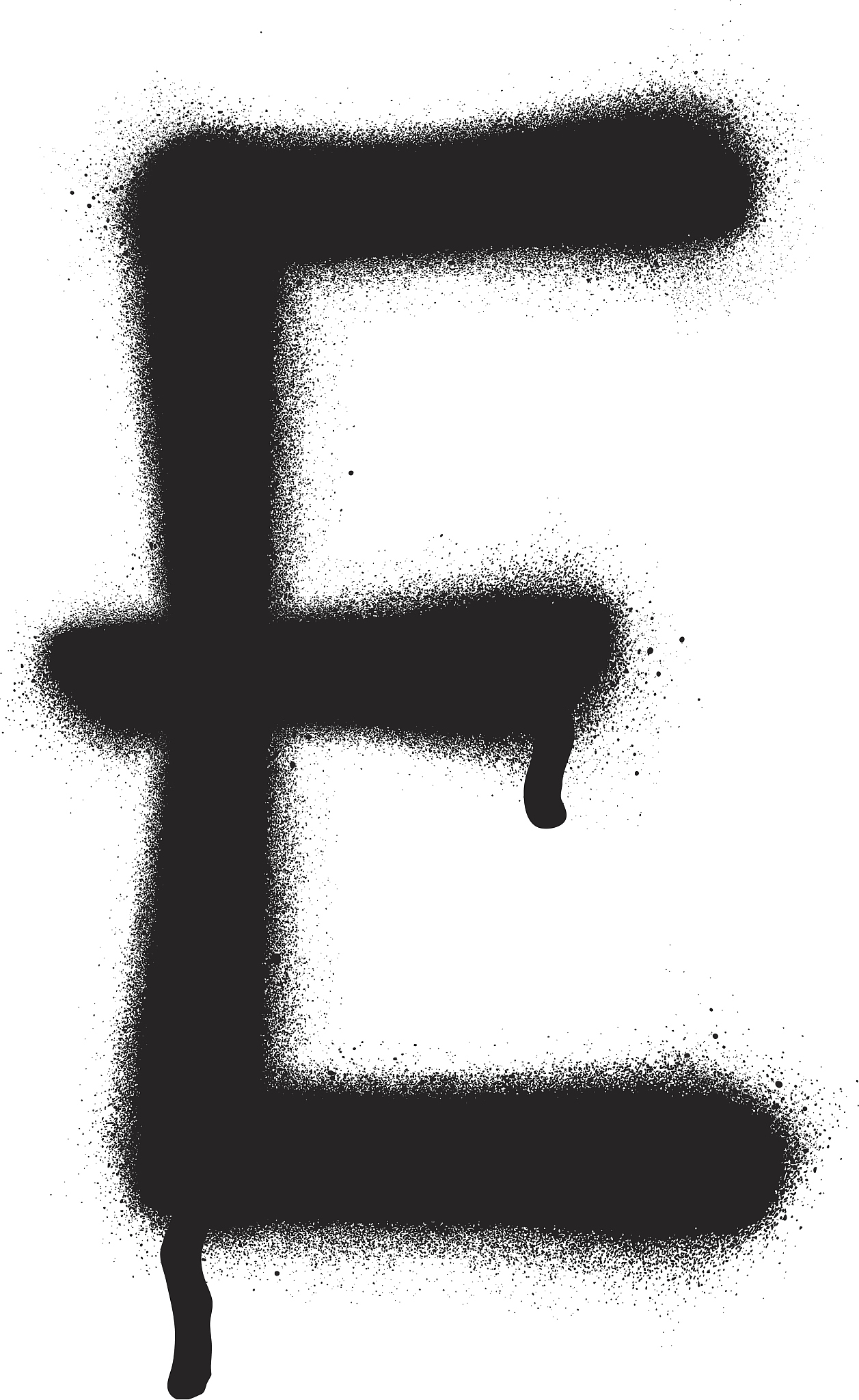 sprayed e font graffiti with leak in black over white