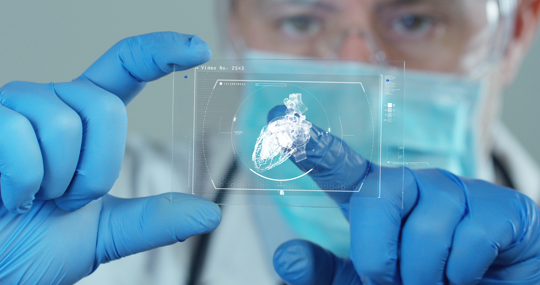 close up of a doctor using futuristic technology in the hospital