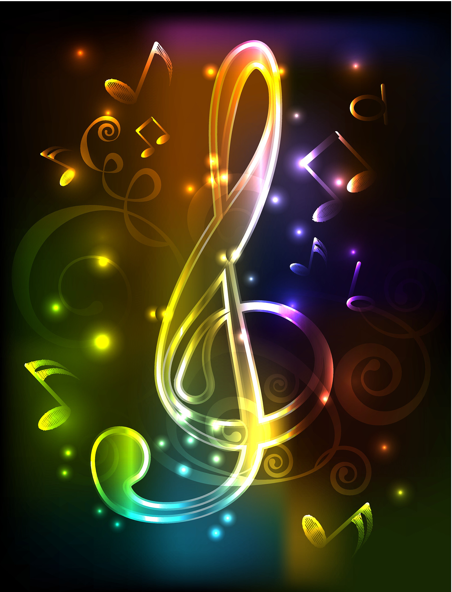neon treble clef. vector illustration