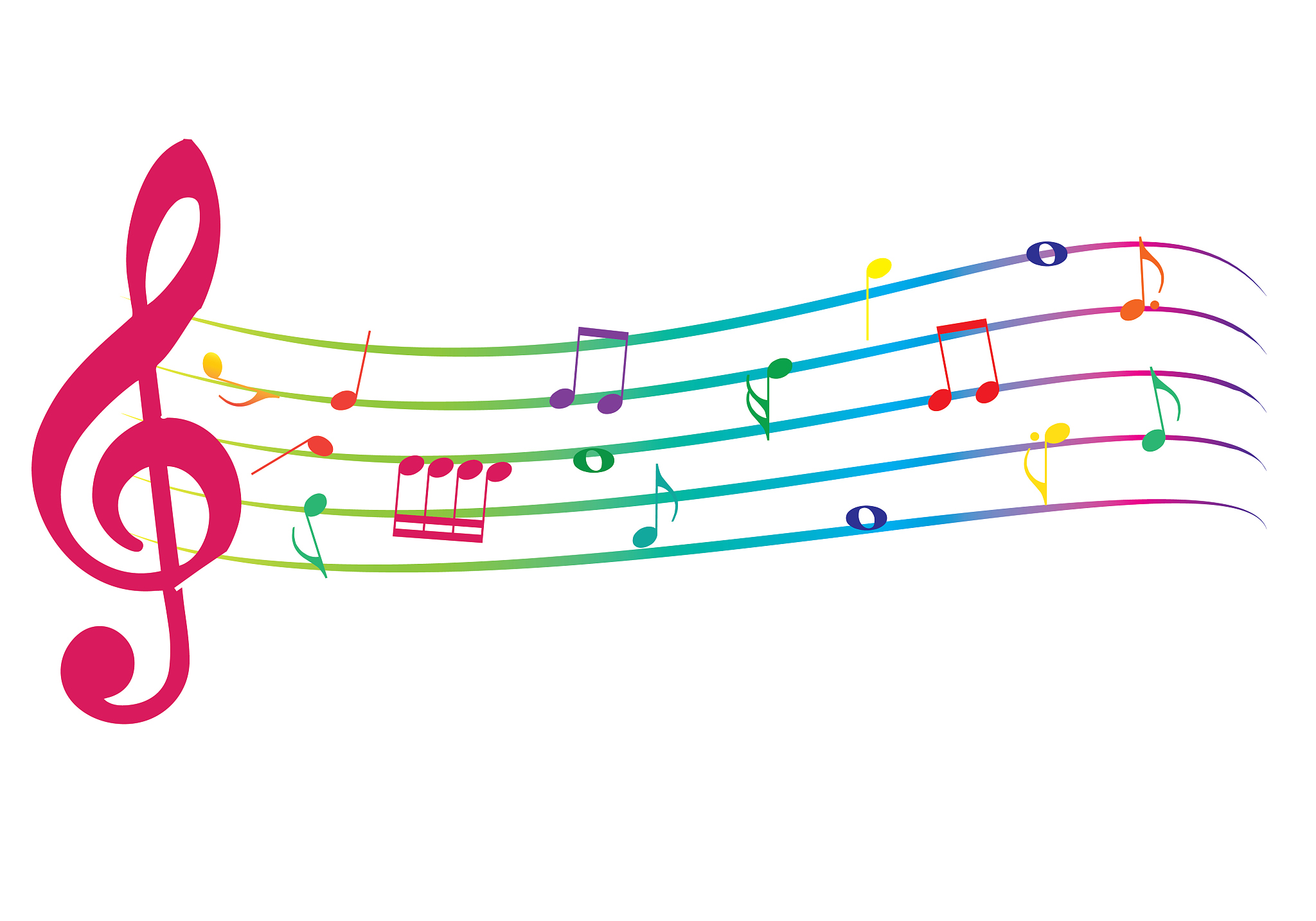 abstract music notes on line wave background. black g-clef and m
