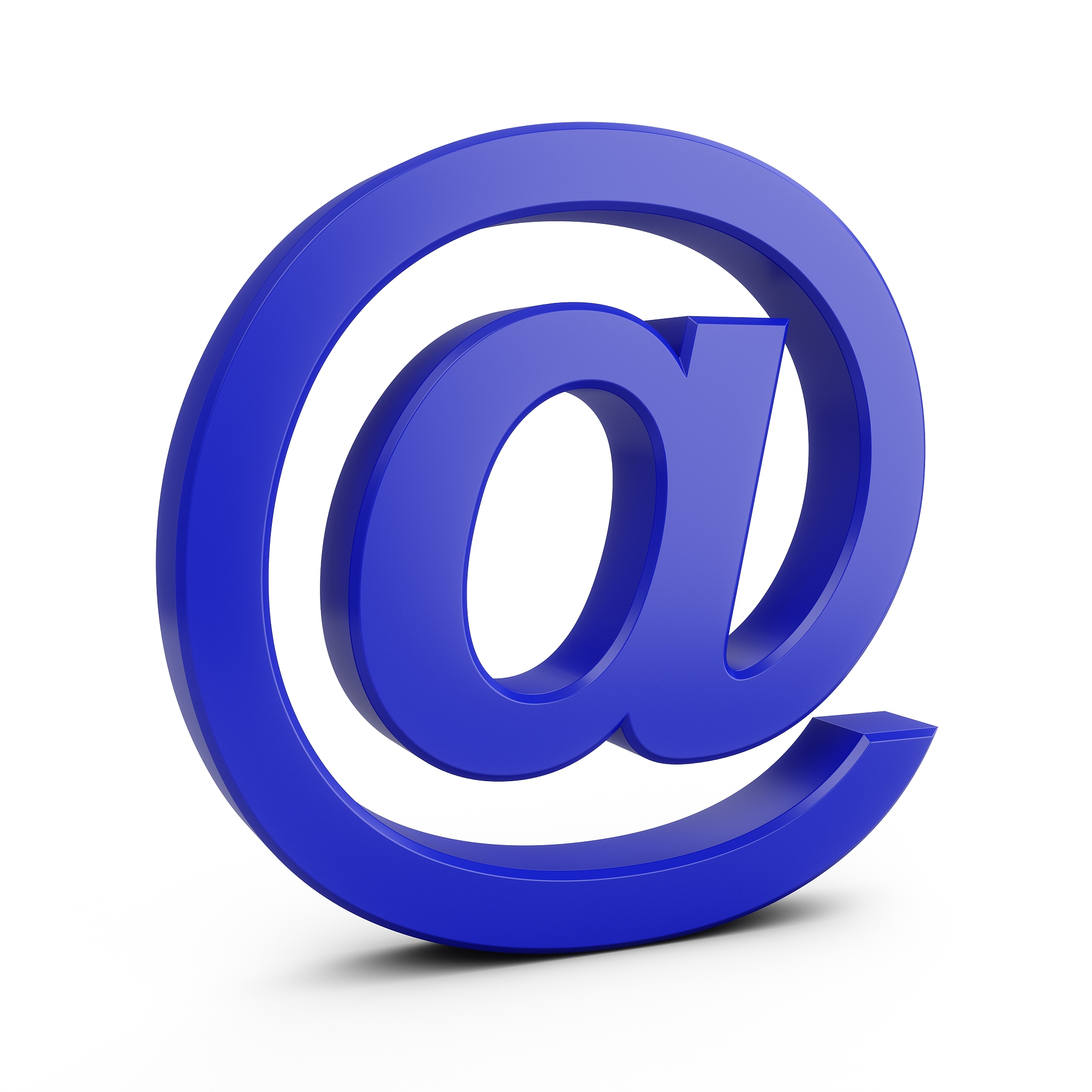 3d rendering blue at email symbol isolated on white background
