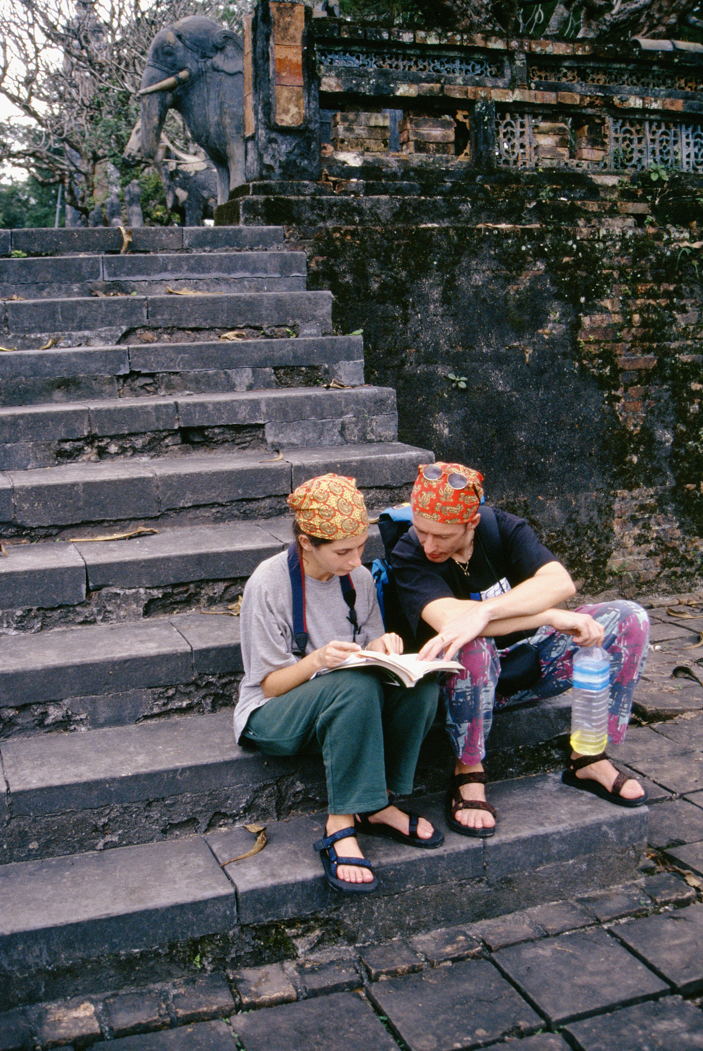 two adventurers at the imperial tombs, hue, vietnam