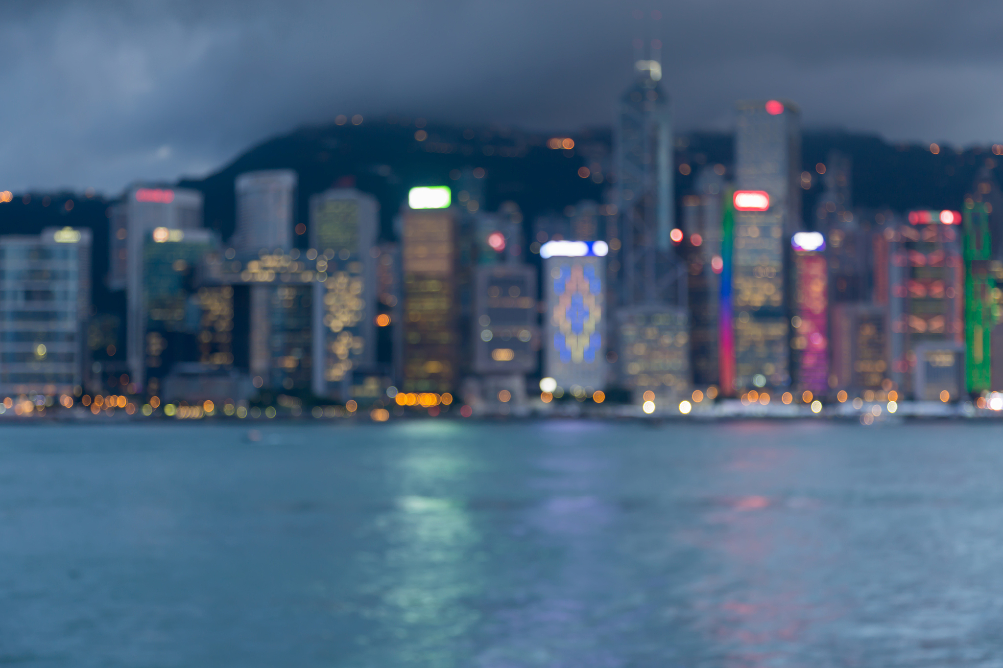 night blurred bokeh light, hong kong city downtown