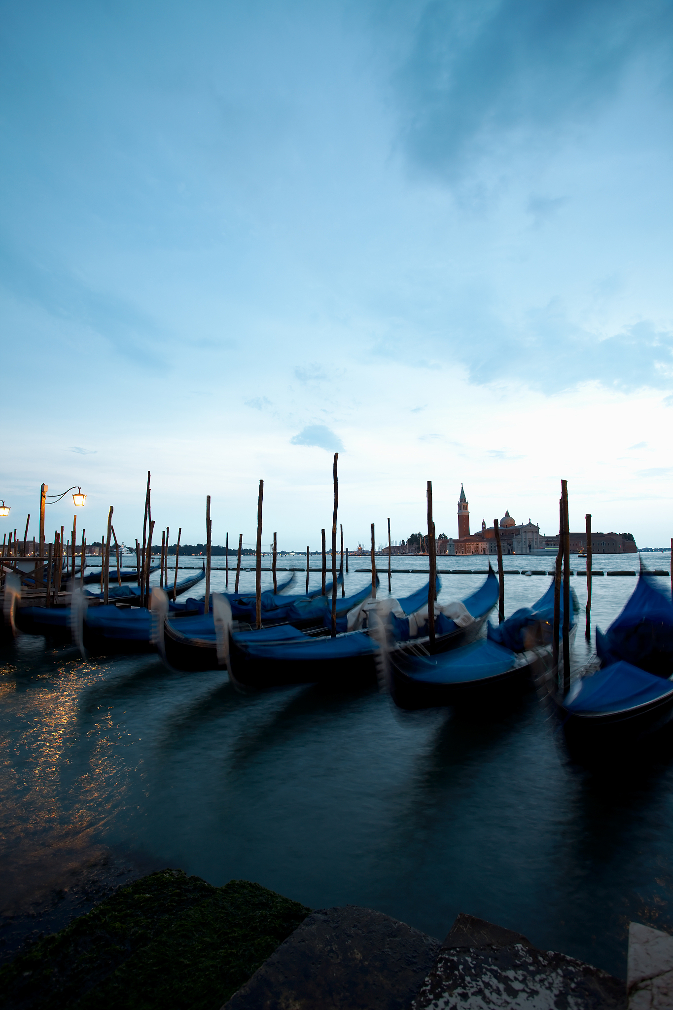 gondolas in venice at night