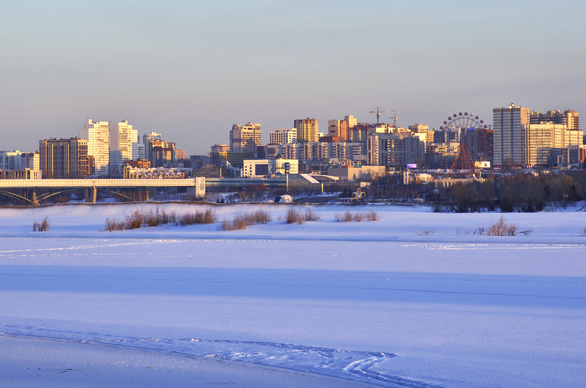 the novosibirsk on the ob river at dawn