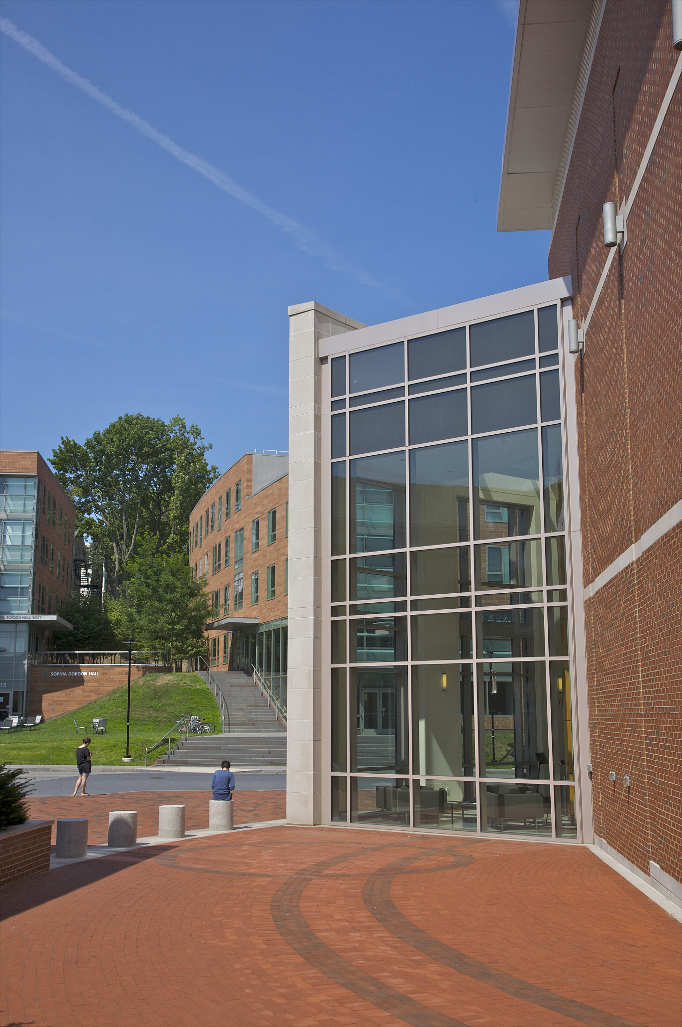 glass wall of contemporary university building.