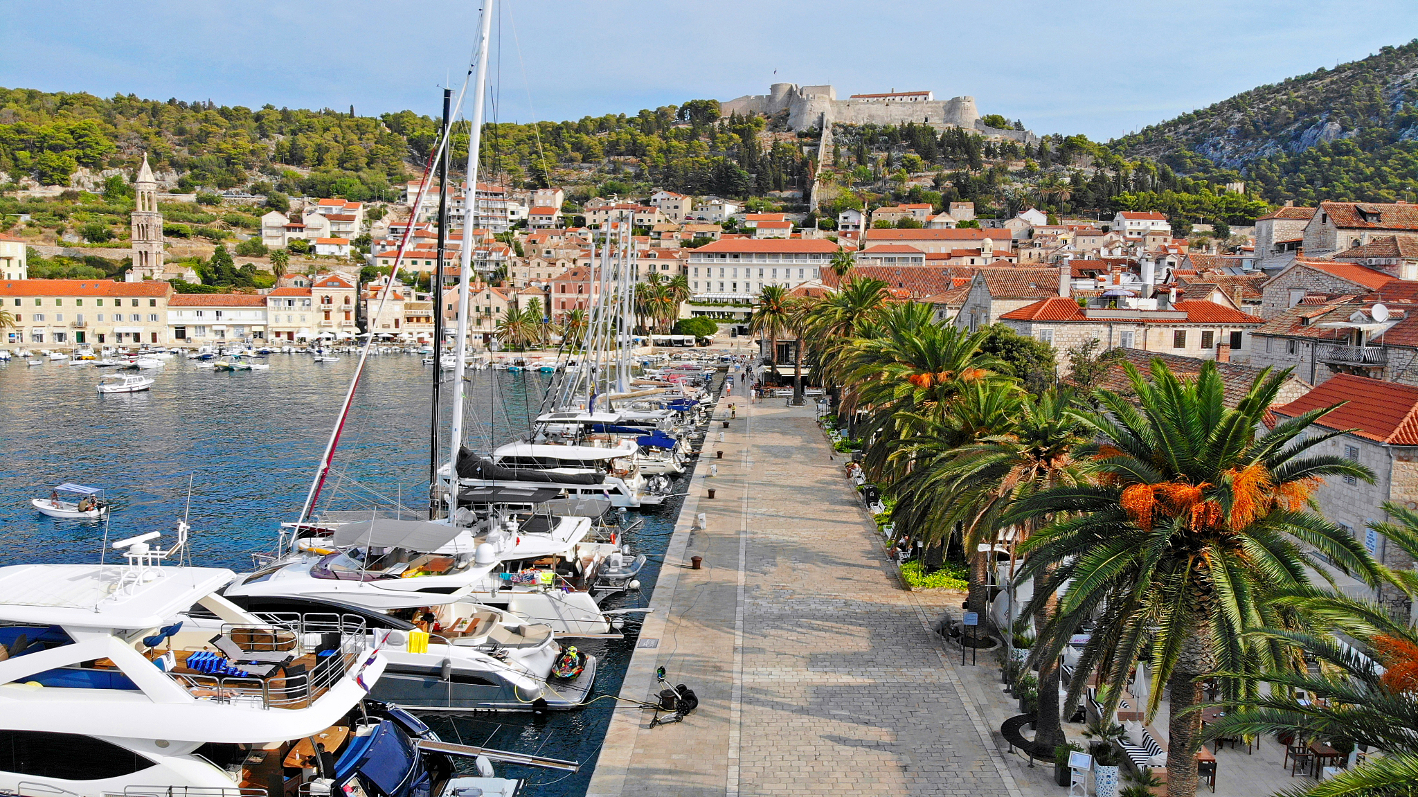 moored yachts in port of hvar, croatia