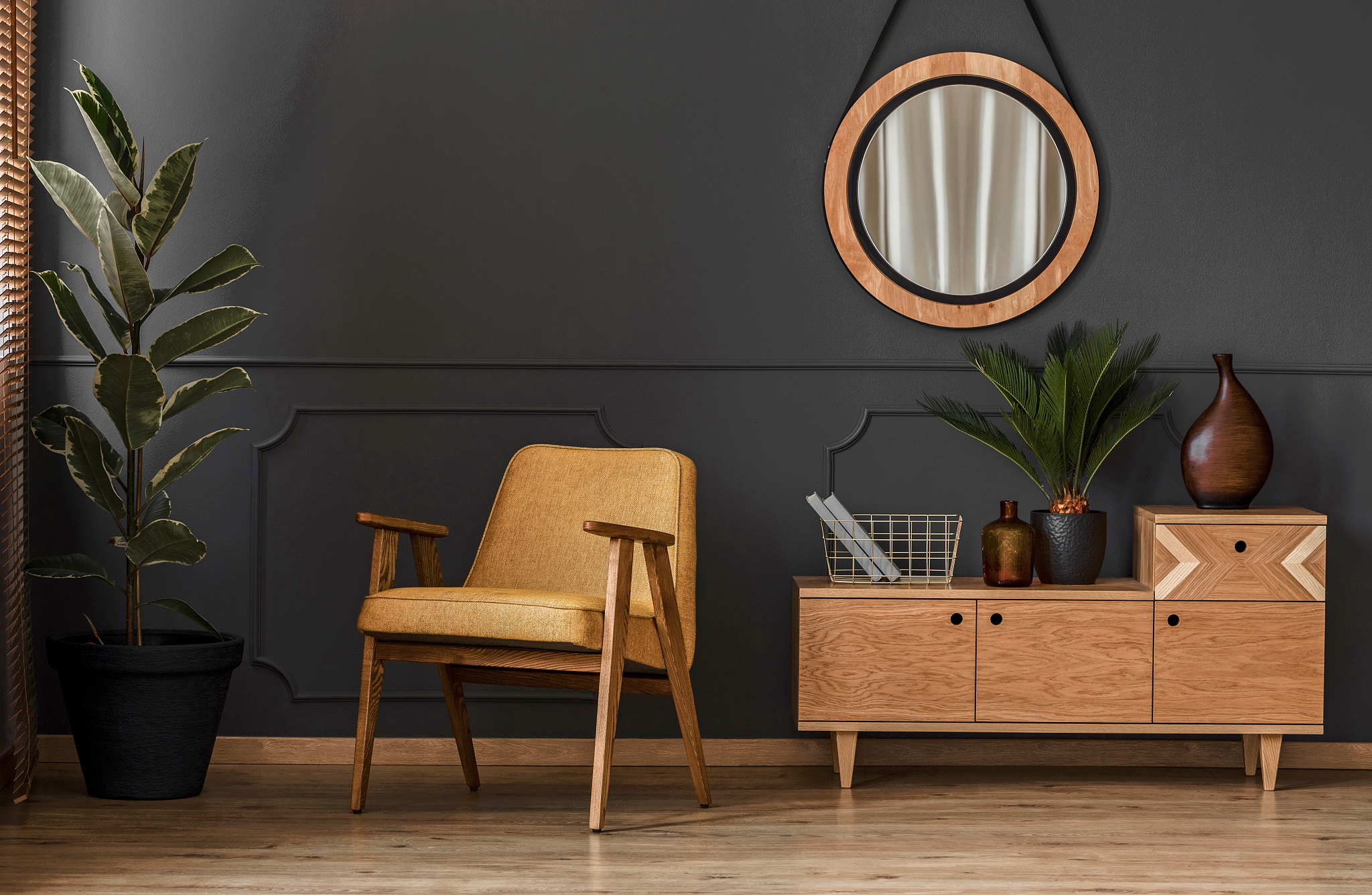 yellow chair in retro interior
