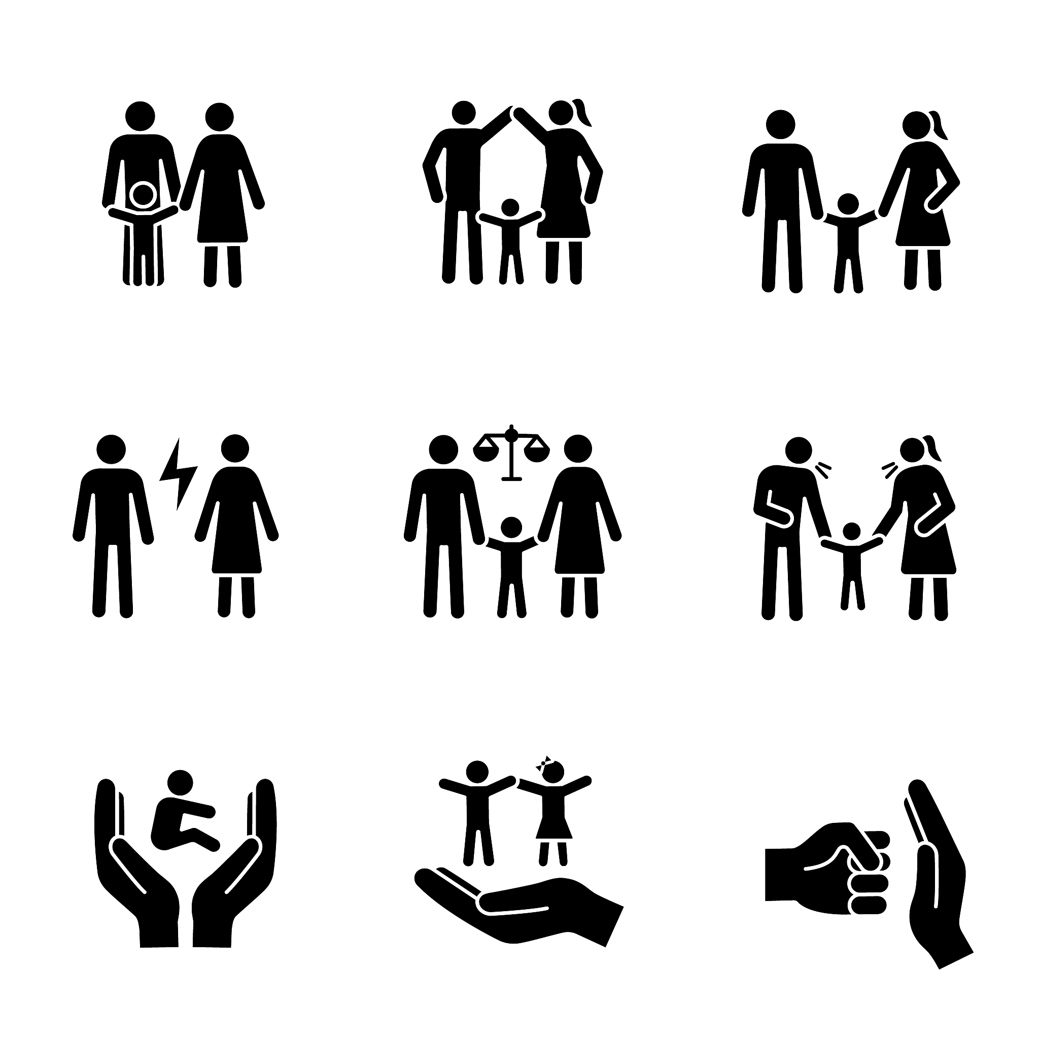 child custody glyph icons set