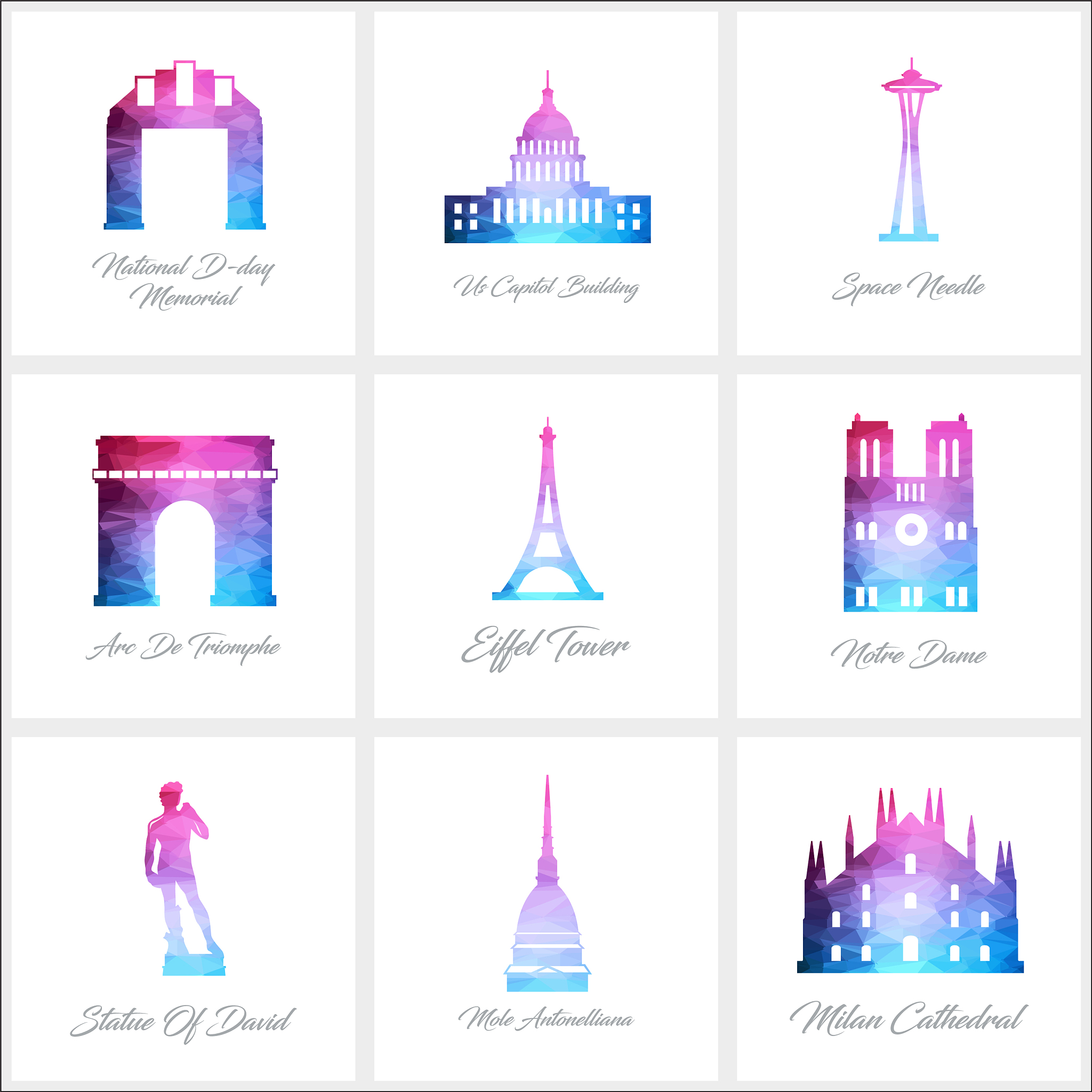 world fomous landmarks icons set design